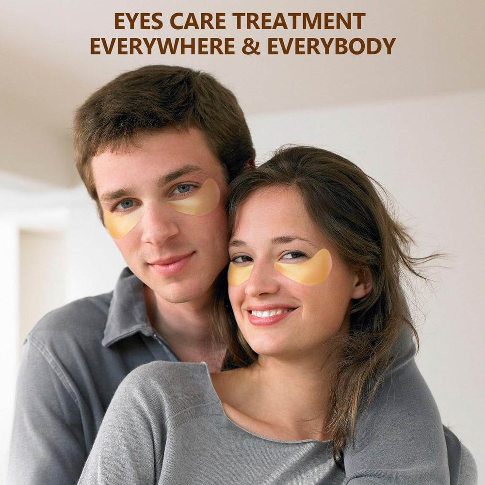 Yargkos 24K gold under-eye patches on skin demonstration for reduced puffiness