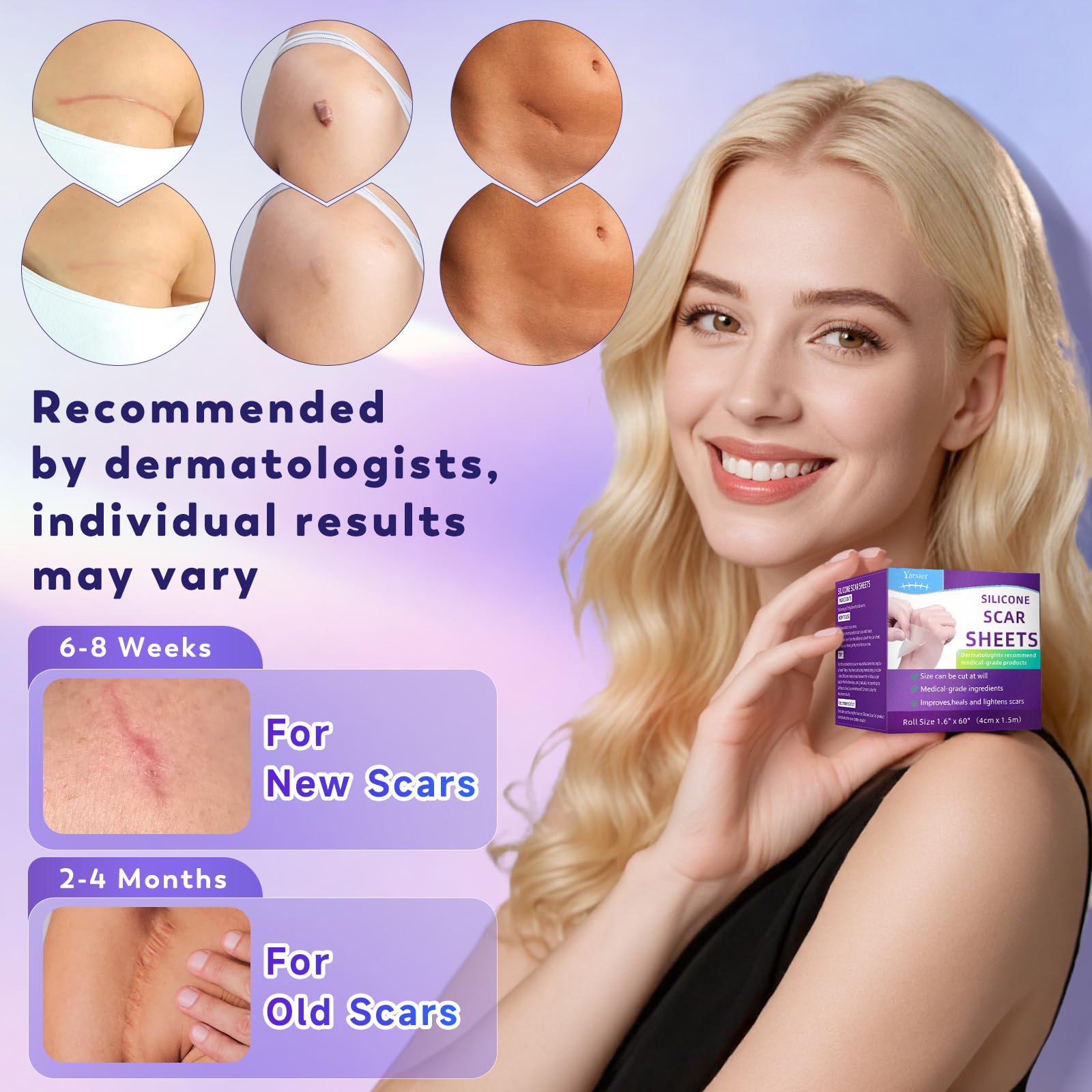 Yarster hojas silicona cicatriz reutilizables y duraderas