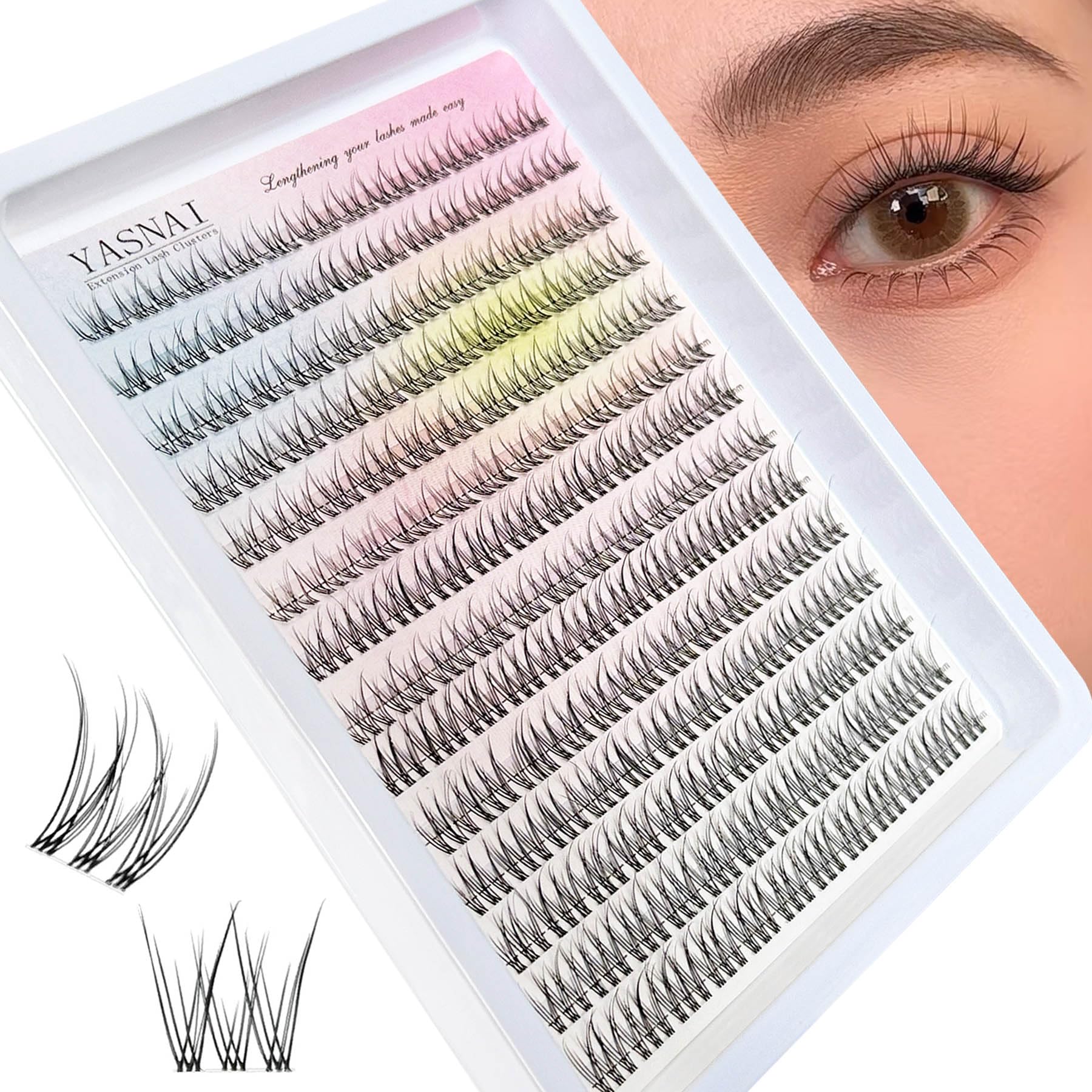 YASNAI Lash Clusters natural look with mixed lengths for subtle flutter.