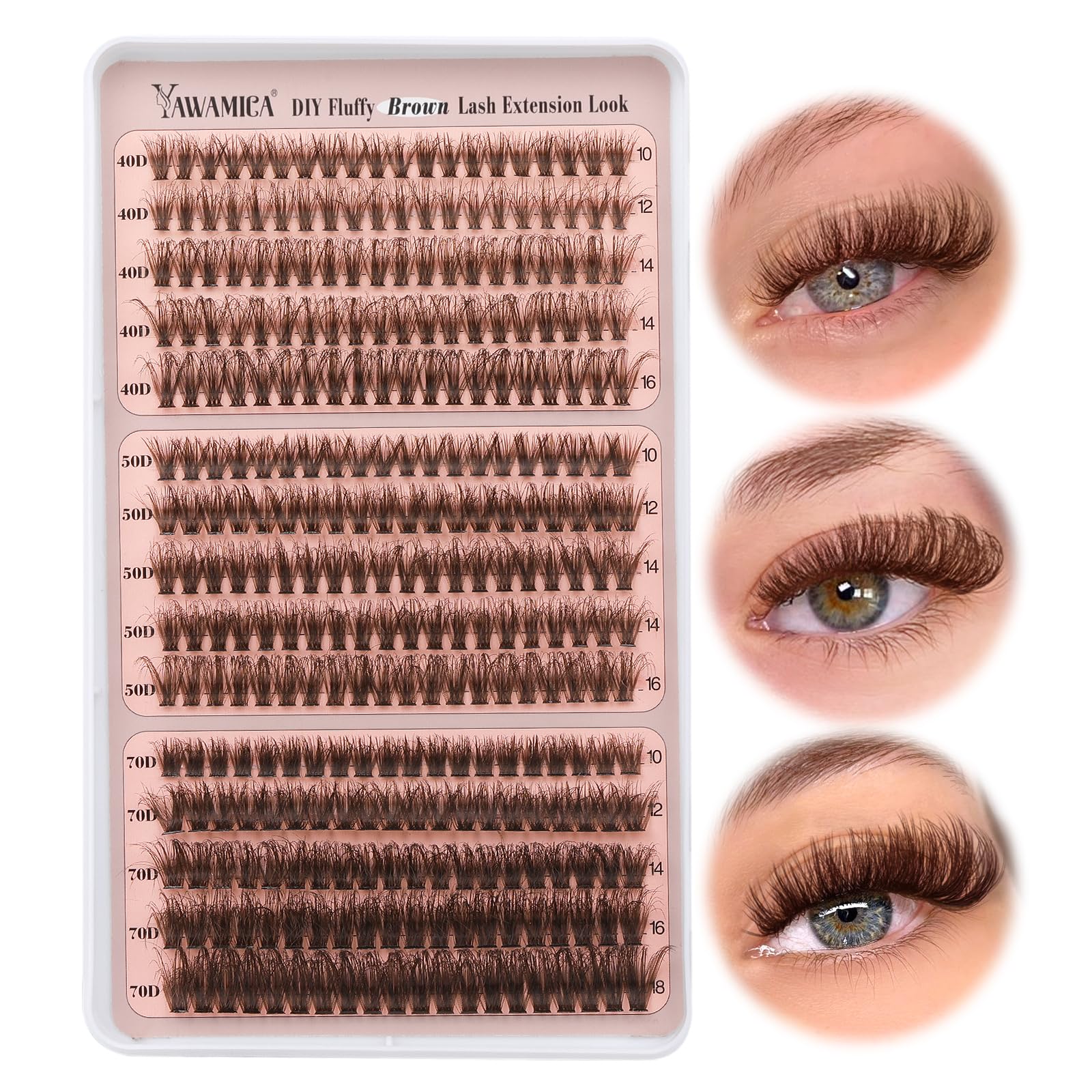 Yawamica brown lash clusters 10–16mm for natural daily volume