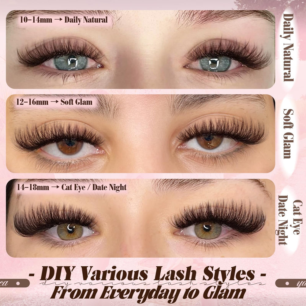 Yawamica brown lash clusters set 240pcs for DIY salon results.