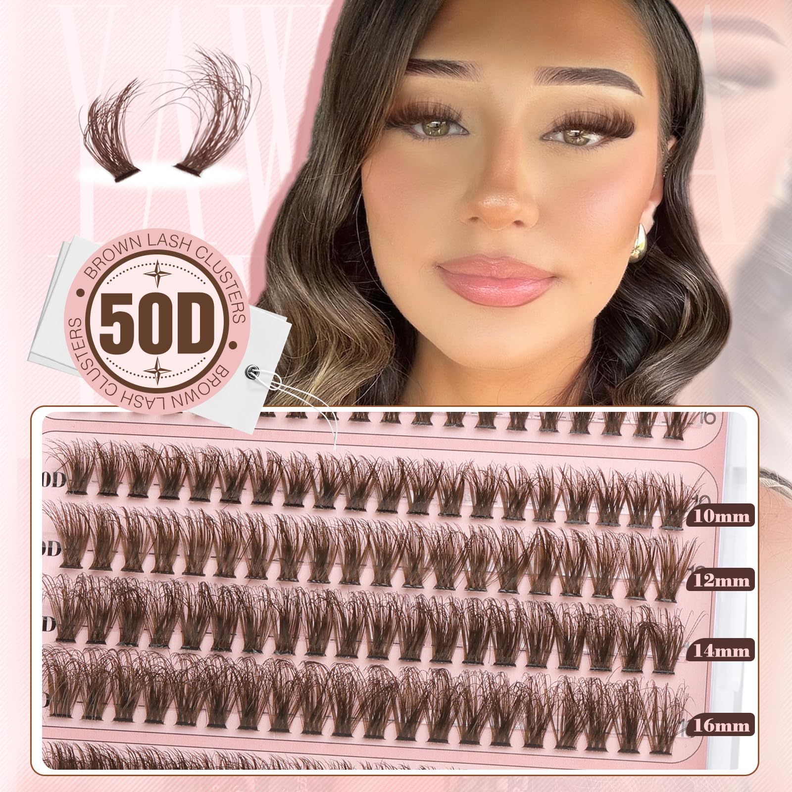 Yawamica brown lash clusters in 10-16mm lengths for customization
