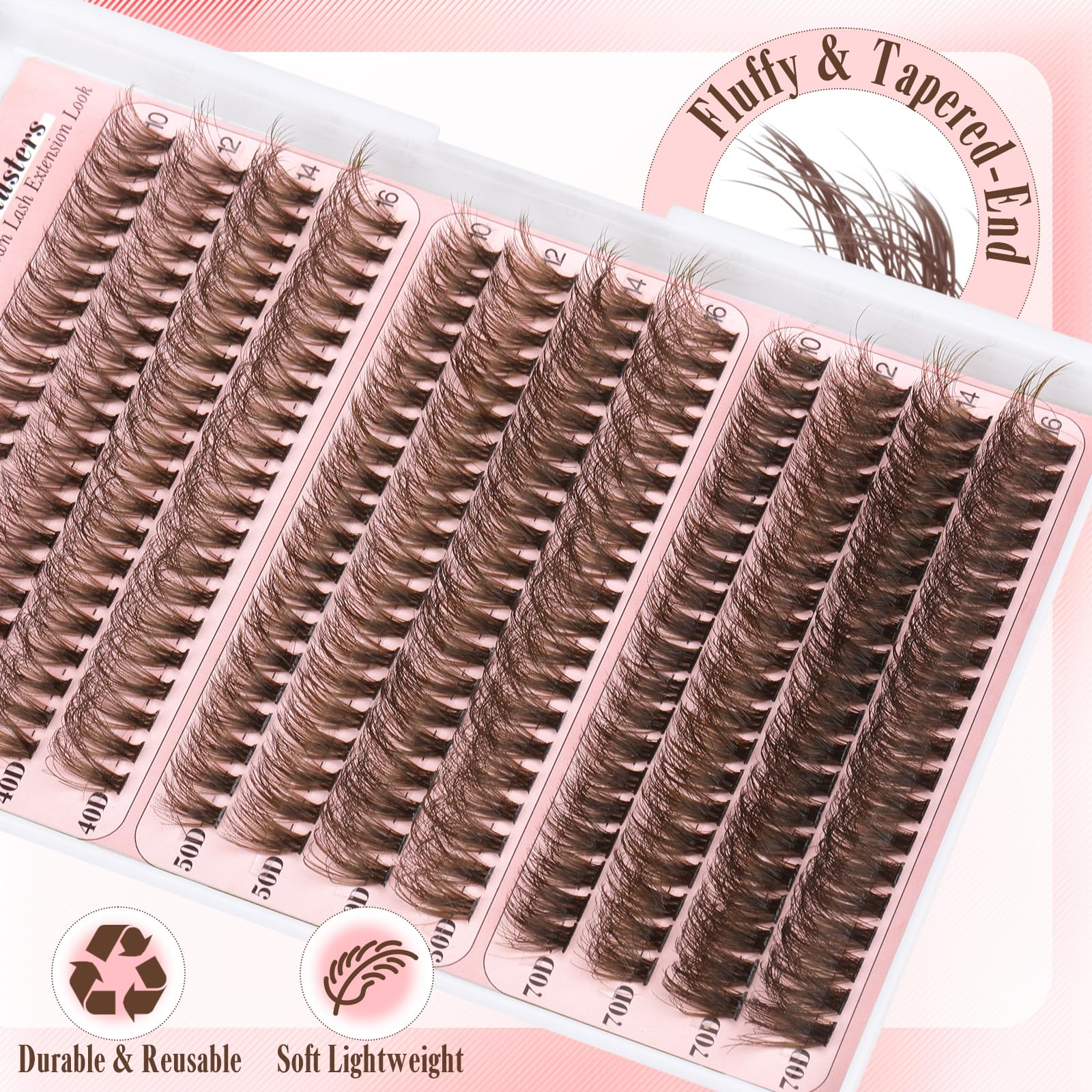 Yawamica brown lash clusters staged on eye-mimic for demonstration