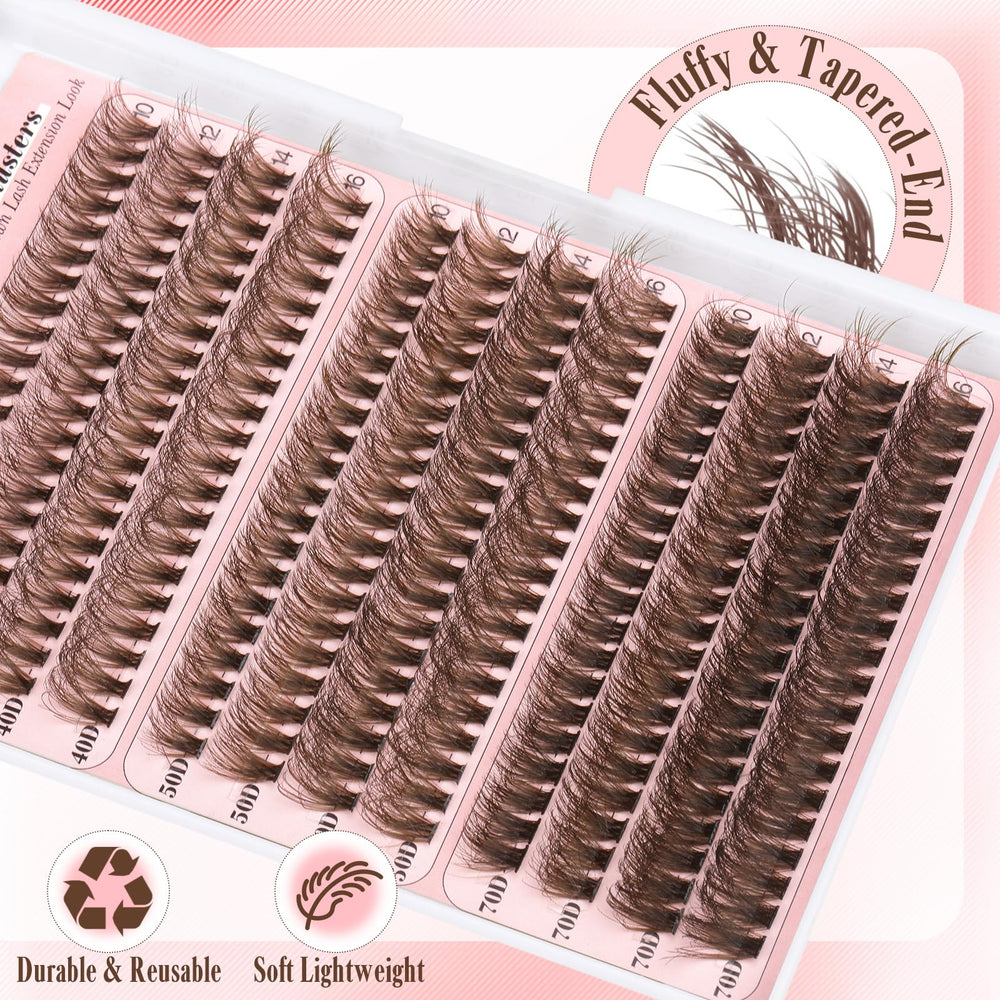 Yawamica brown lash clusters staged on eye-mimic for demonstration