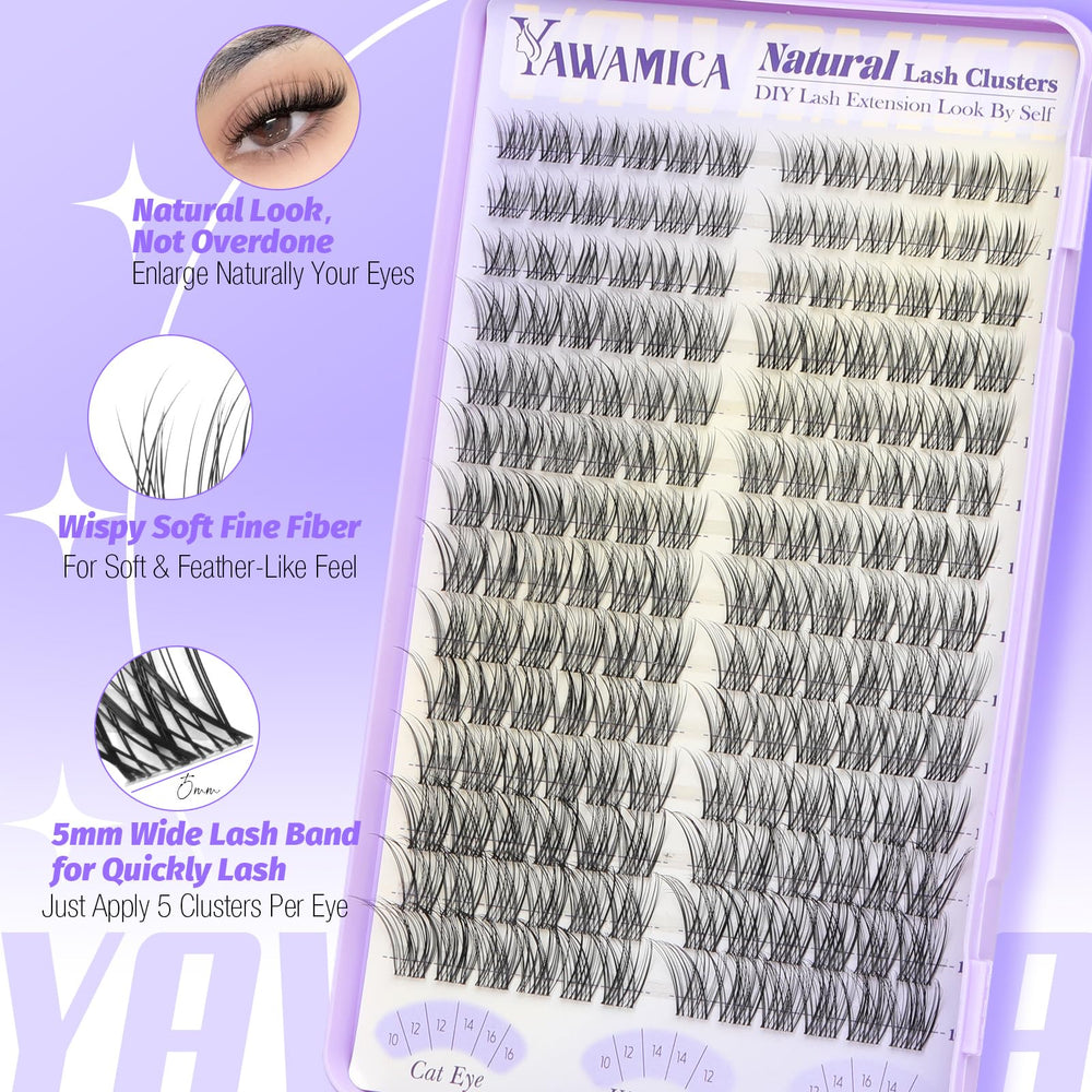 Yawamica C‑curl lash clusters delivering natural curl for 10–16mm.