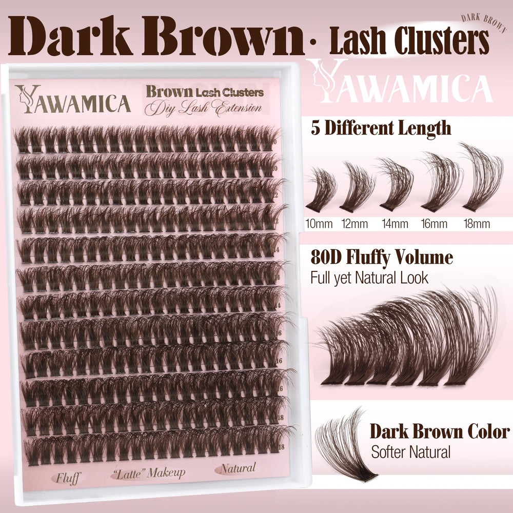 Yawamica D curl lash clusters 10–18mm for customizable styles.