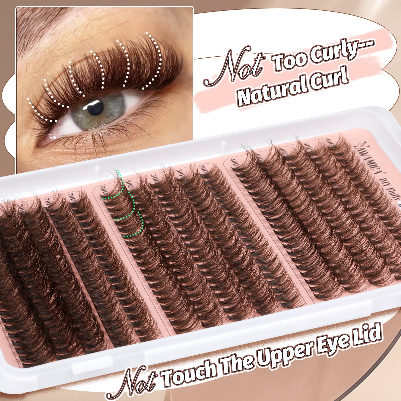 Yawamica D Curl lash clusters lifting the lash line for a brighter look