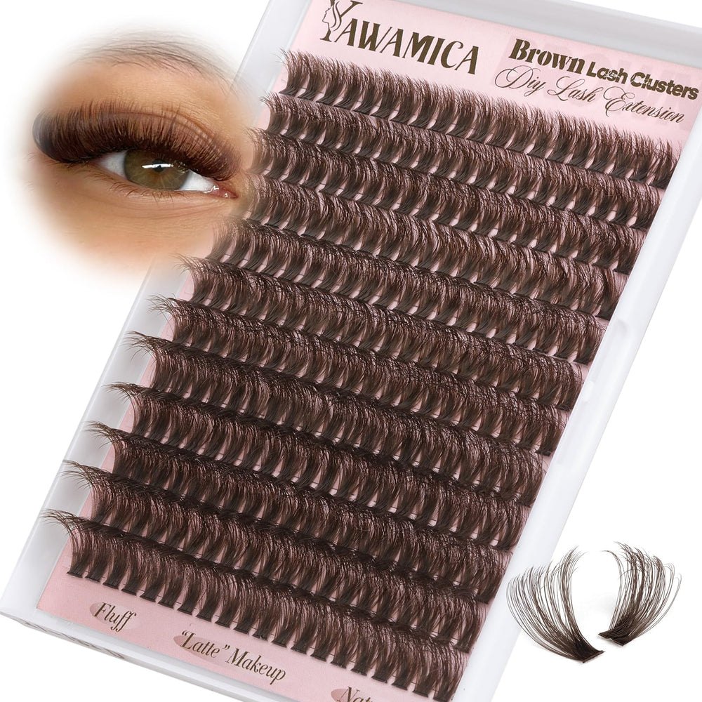 Yawamica dark brown lash clusters 80D for natural, lightweight volume.