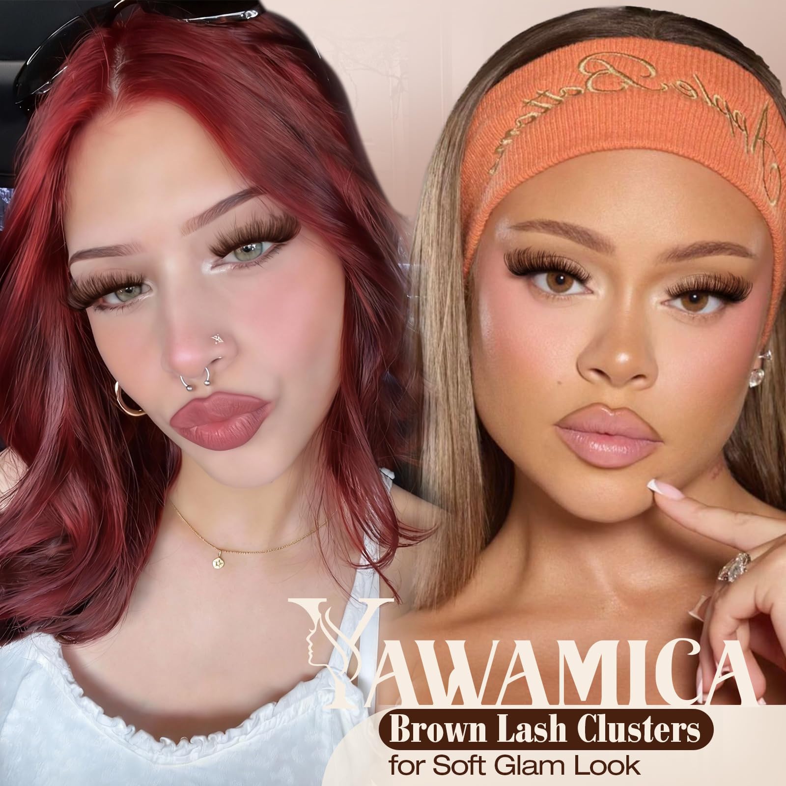 Yawamica dark brown lash clusters packaging highlights premium fibers and color.