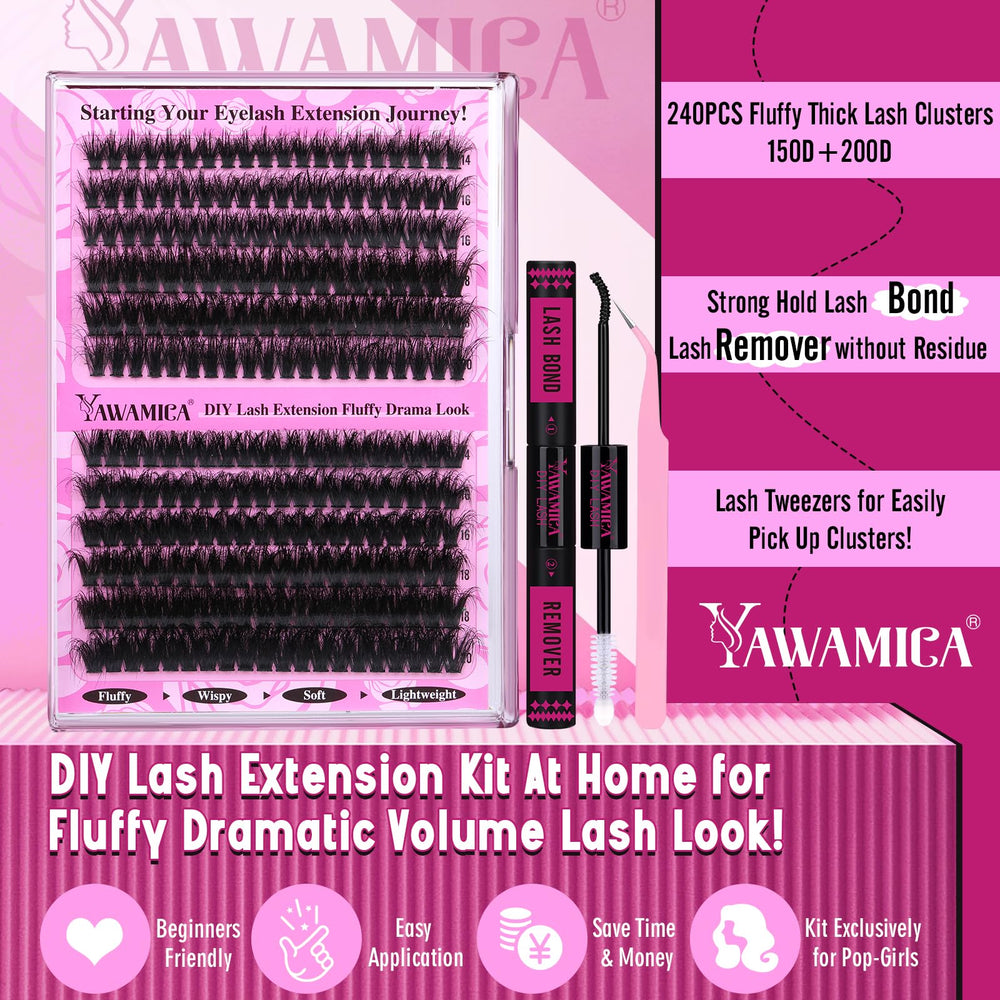 Yawamica DIY fluffy lash look 14-20mm for easy, salon-like results at home