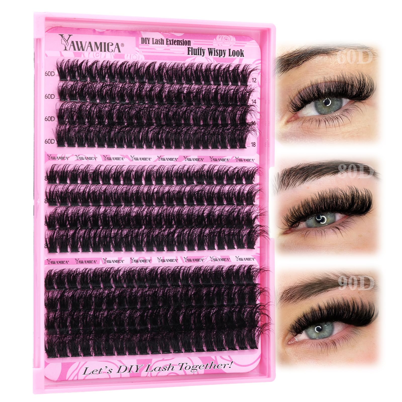 Yawamica fluffier clusters with mixed volume for DIY lash extensions
