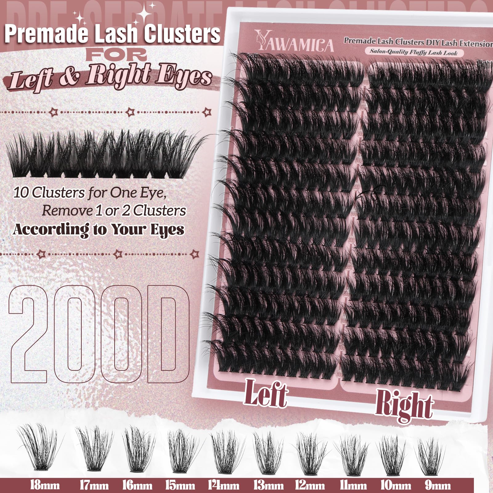 Yawamica Fluffier lash clusters premade ten clusters per eye for easy DIY