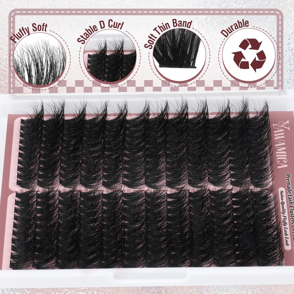 Yawamica Fluffier lash clusters 240pcs kit for cat-eye and wispy styles