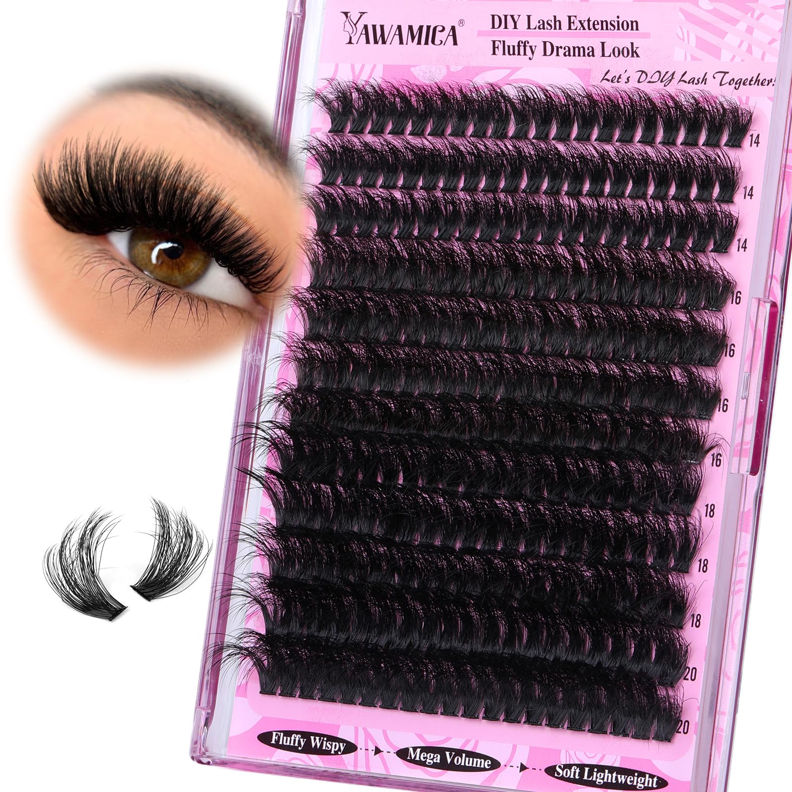 Yawamica fluffy lash clusters 240pcs for voluminous daily wear