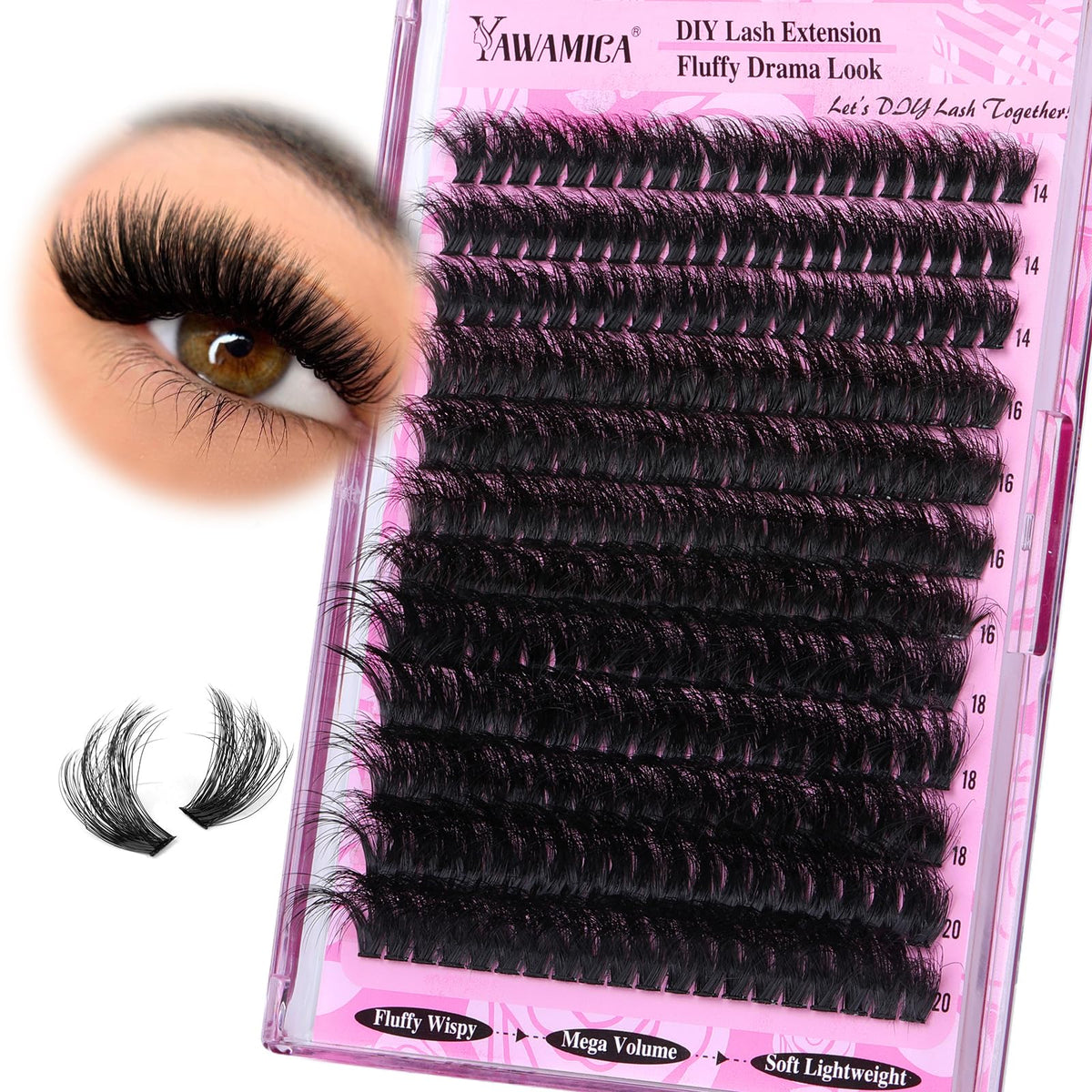 Yawamica fluffy lash clusters 240pcs for voluminous daily wear