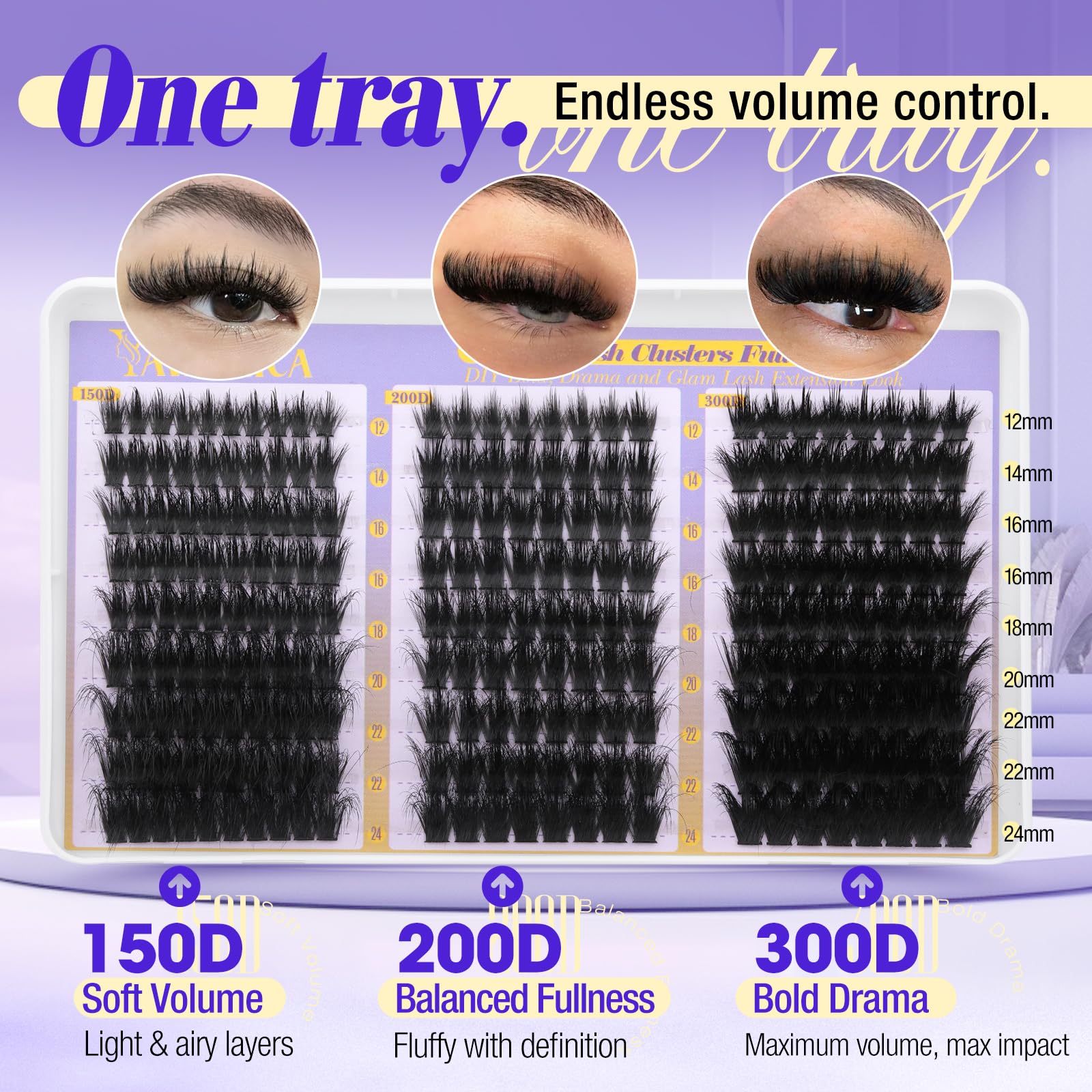Yawamica D curl memory lash clusters lift and define the eyes.