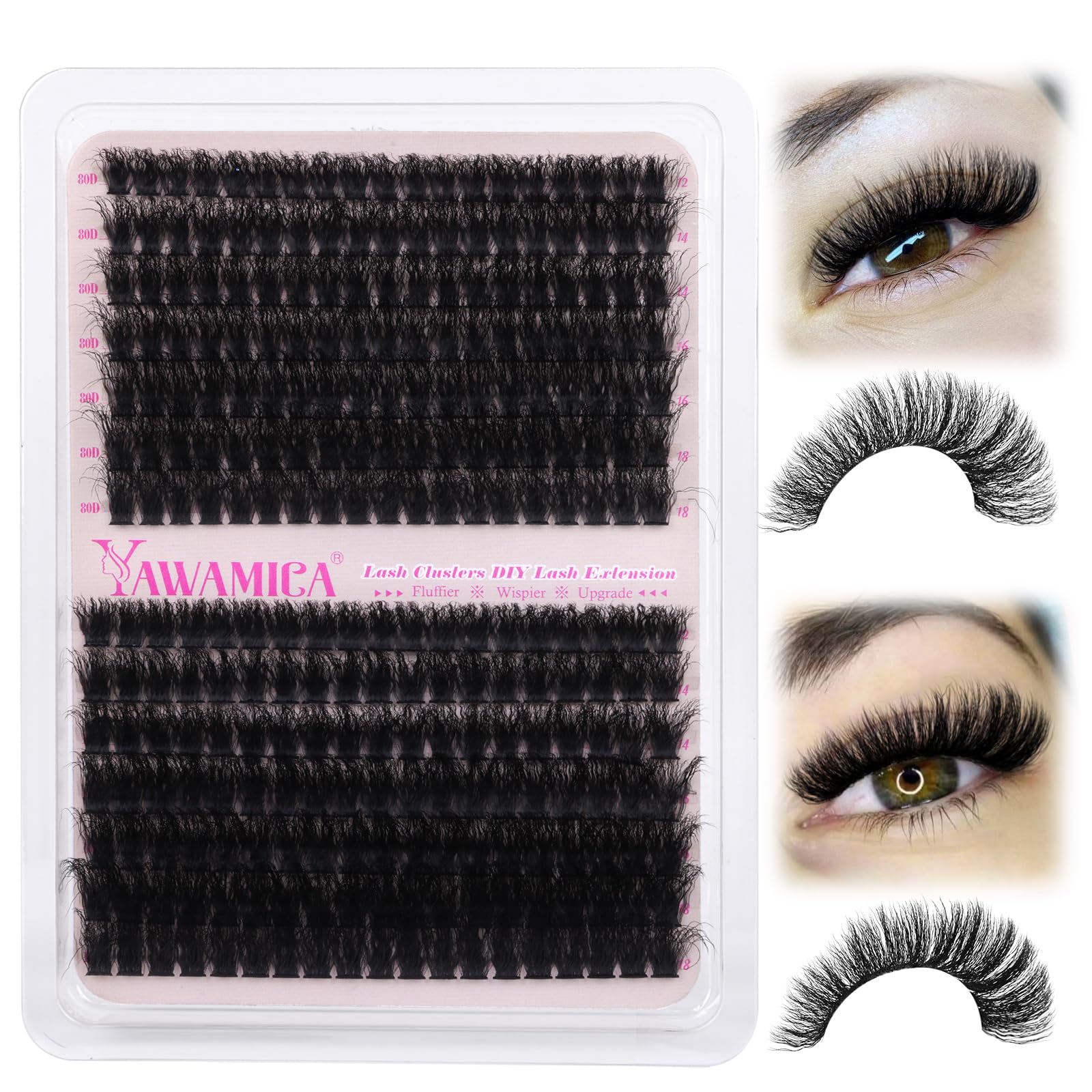 Yawamica packaging highlights included with the lash cluster set