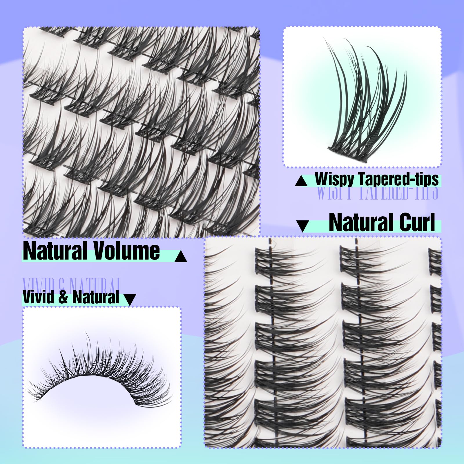 Yawamica natural lash clusters cat-eye 12mm creates kitten-eye definition with wispy texture.