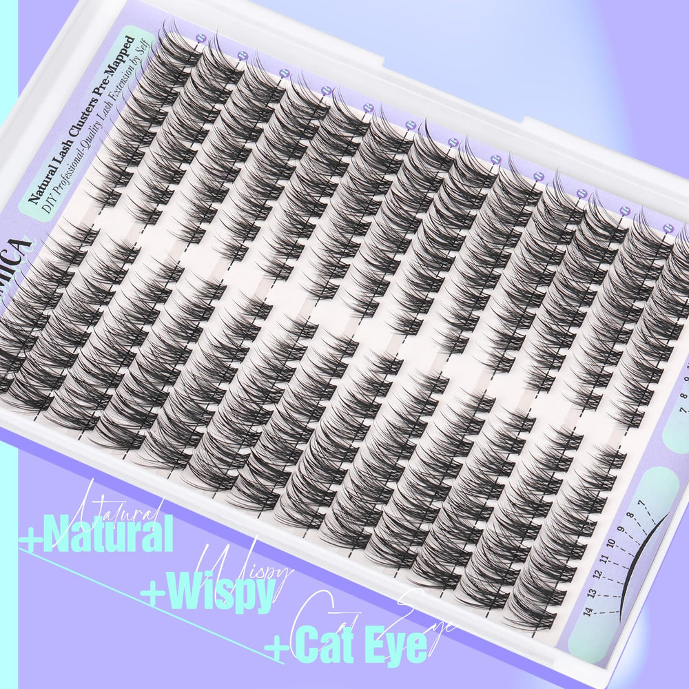 Yawamica natural lash clusters cat-eye 14mm delivers full cat-eye drama with natural blend.
