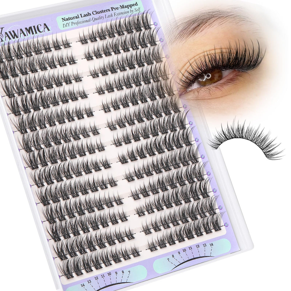 Yawamica natural lash clusters cat-eye 7mm for subtle inner corner definition.