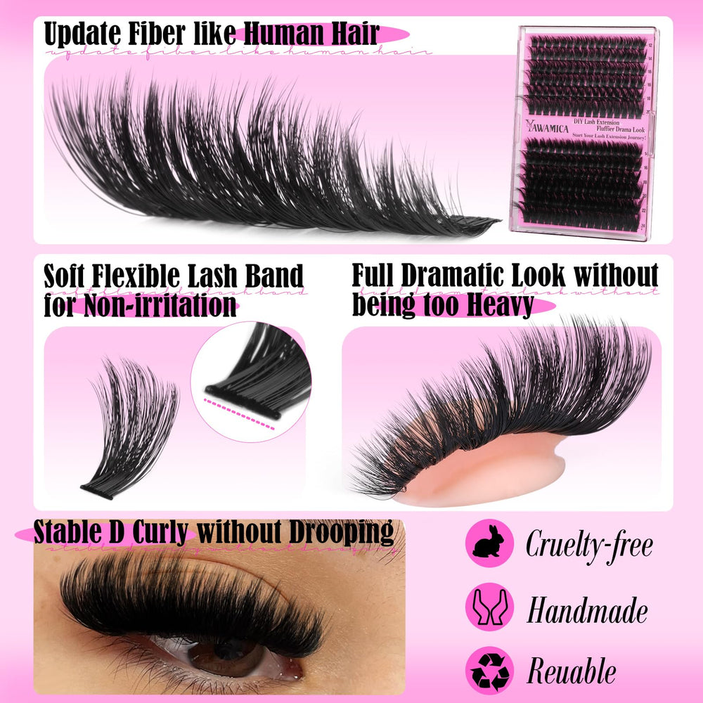 Yawamica premium matte fibers deliver fluffy wispy lashes without stiffness.