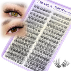 Yawamica natural lash clusters with wispy band for subtle daily look.