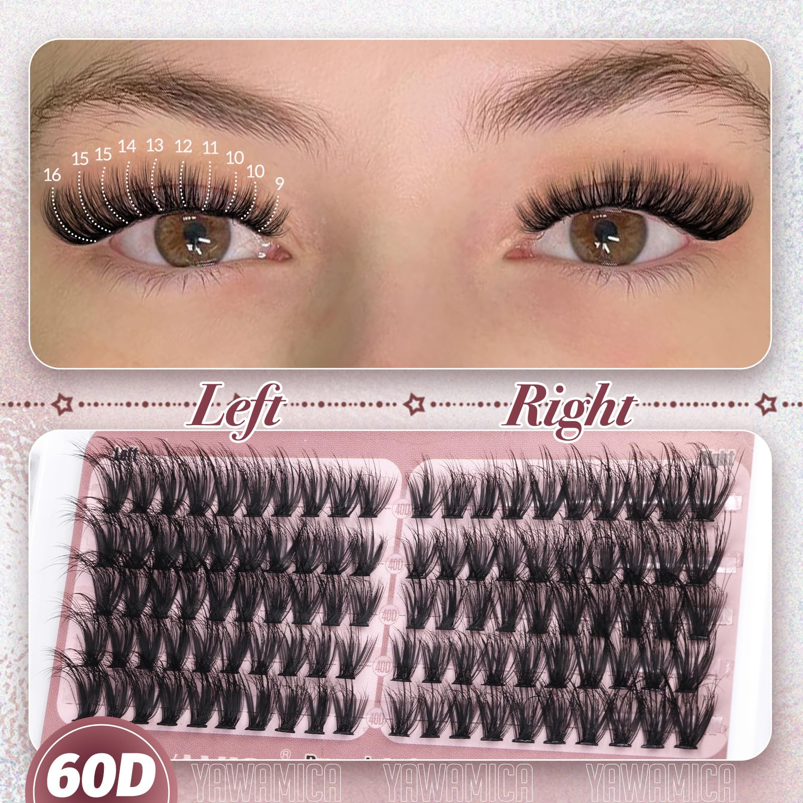 Yawamica premade clusters with 10 clusters per eye for easy DIY shaping.