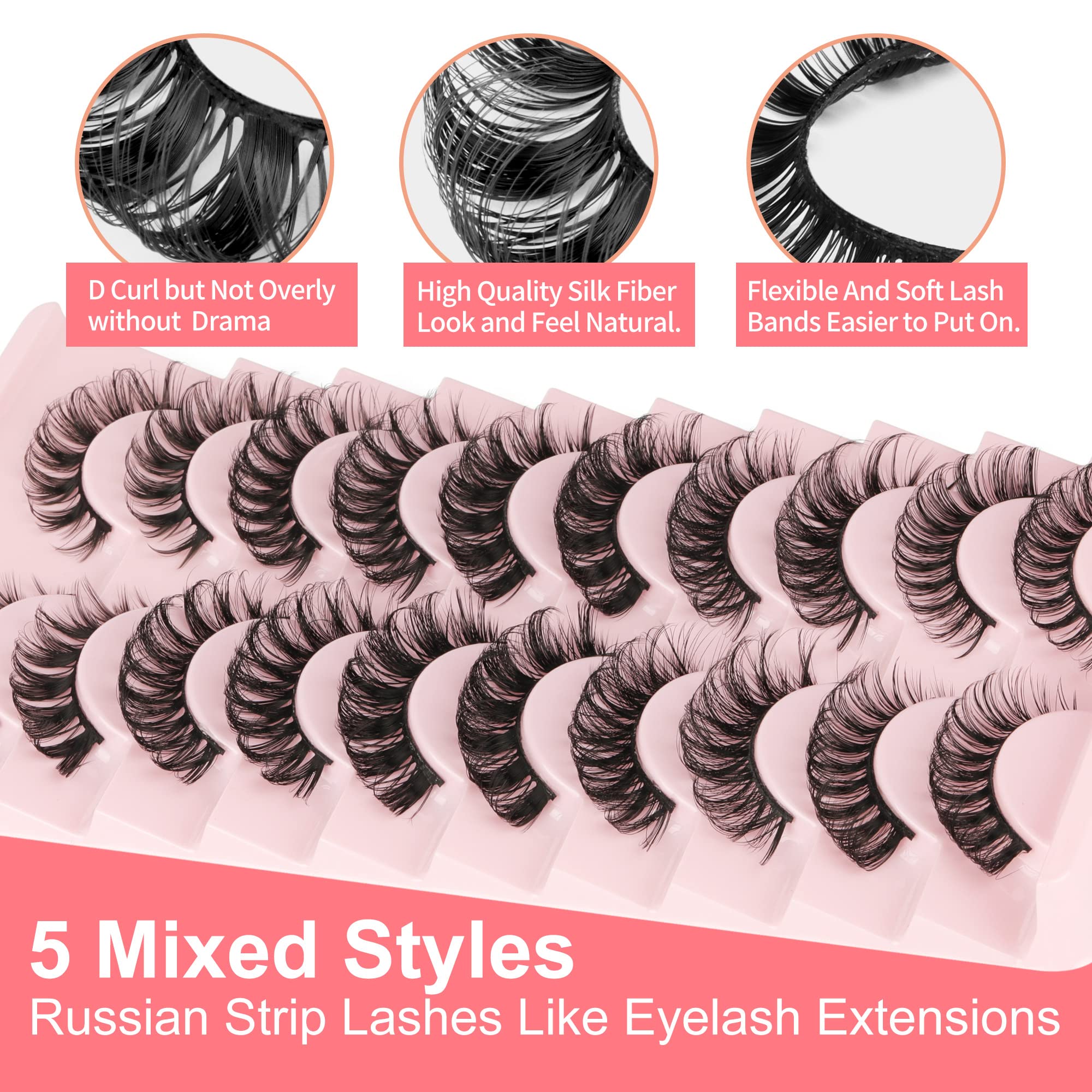 Yawamica Russian volume strip lashes style 4 creates a curved lash line and bold lift.