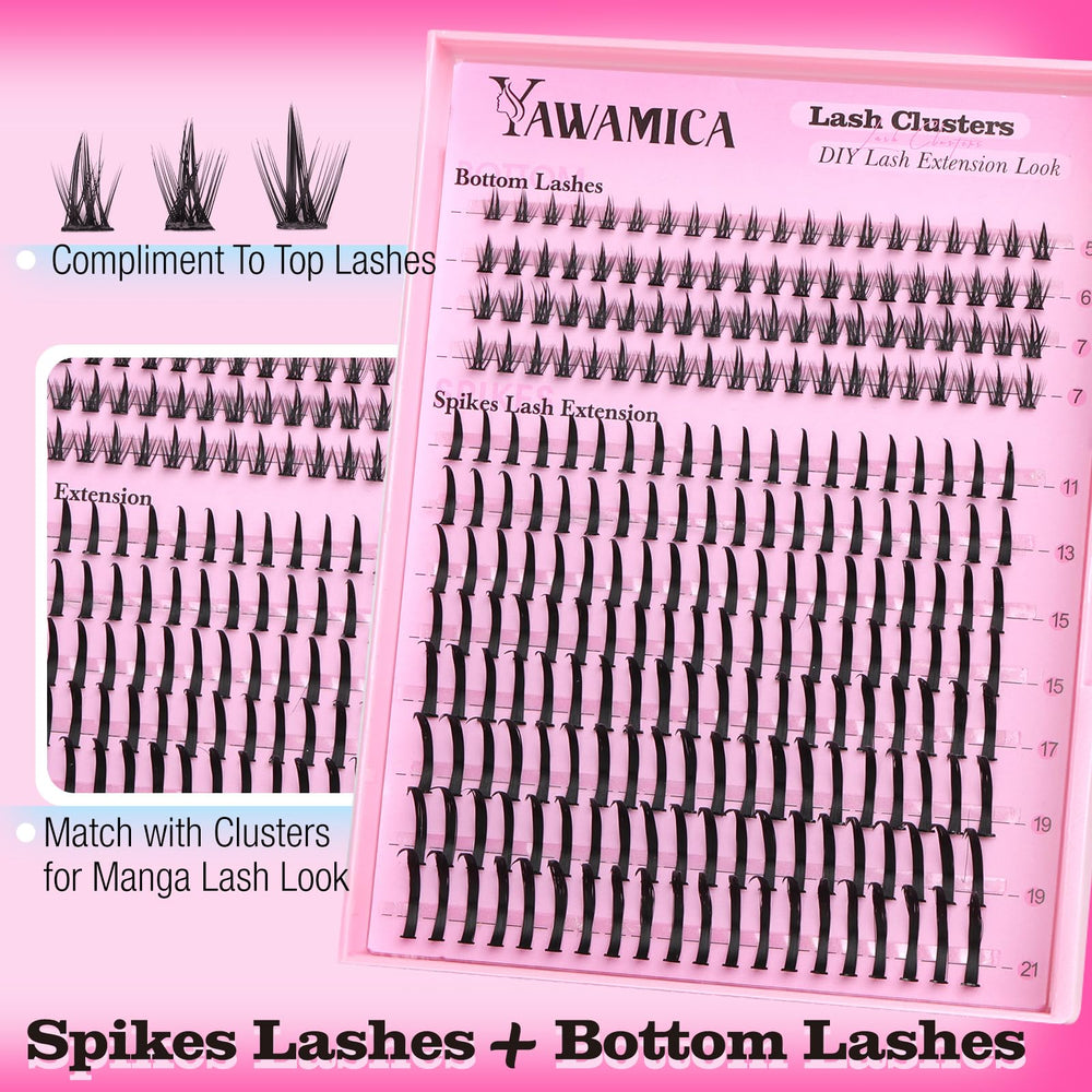 Yawamica spike lashes 11-21mm add manga-style drama under clusters.