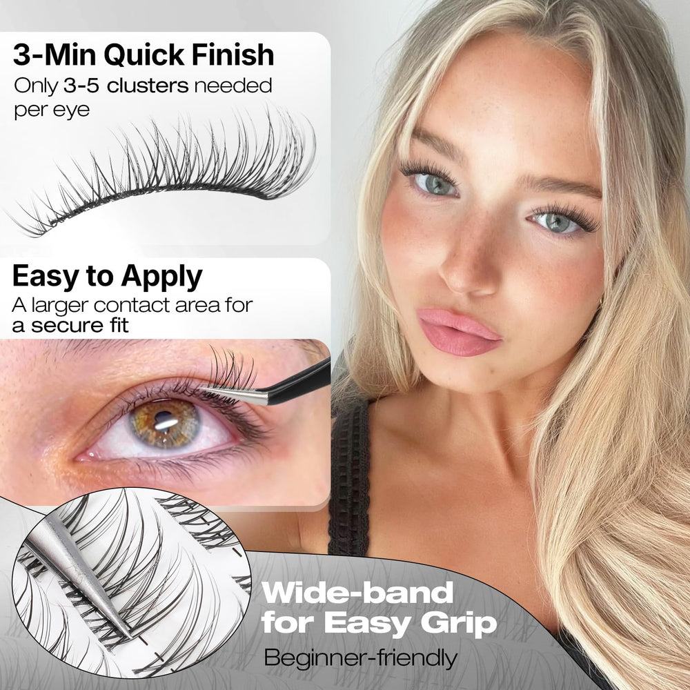 Yawamica Velure lash clusters 14mm cat-eye effect without heaviness.