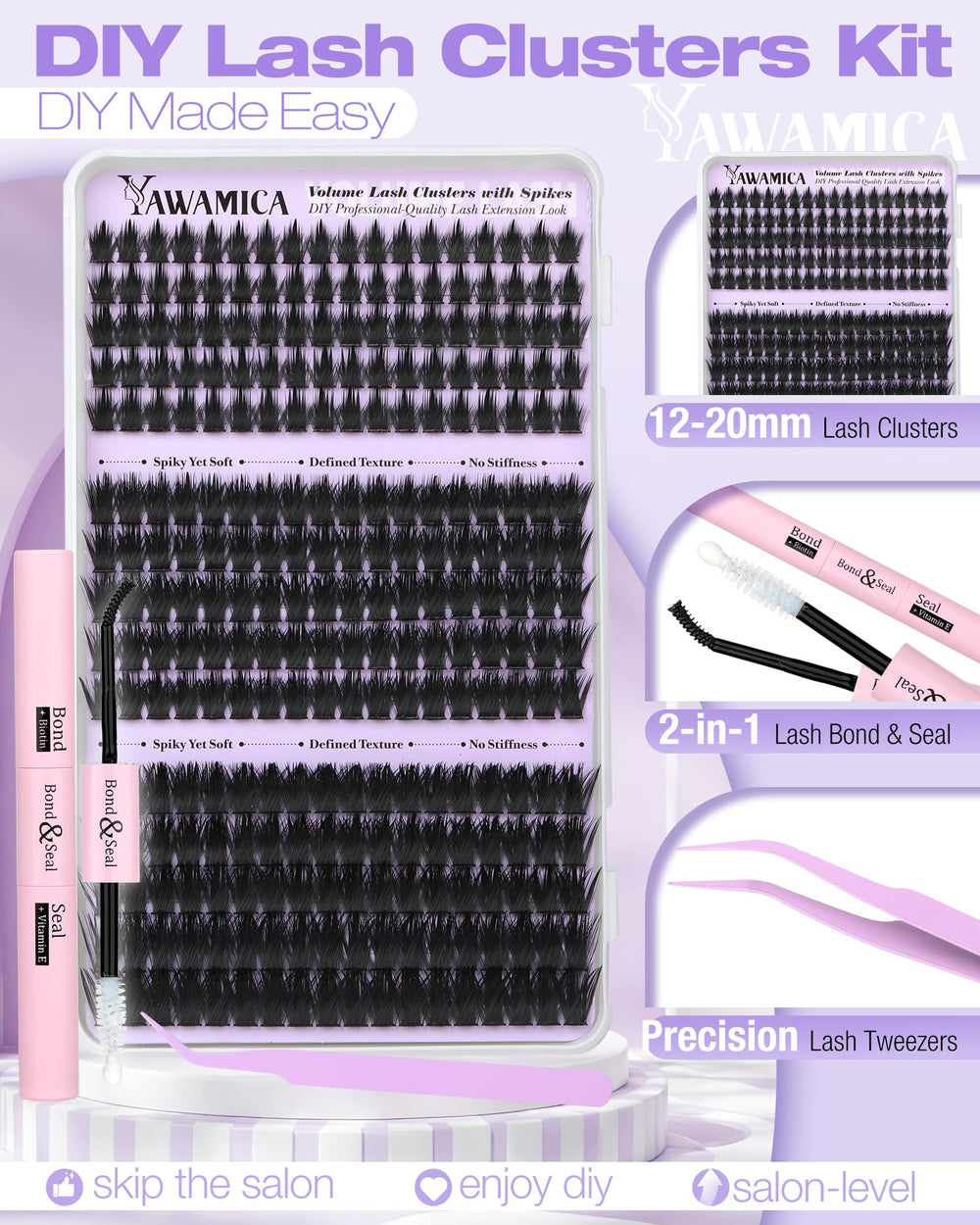 Yawamica kit in use for precise, at-home lash application