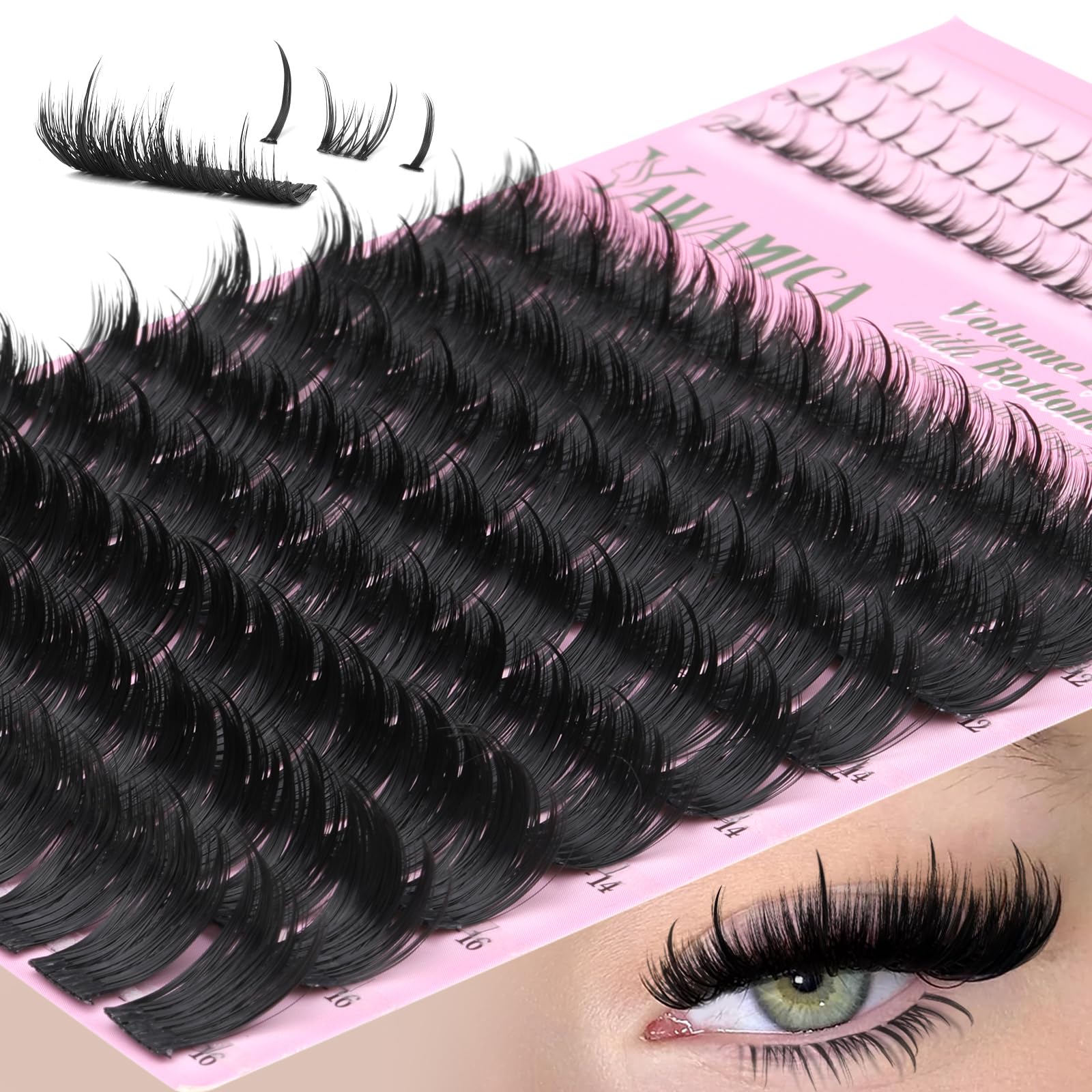 Yawamica Volume Lash Clusters upper 10-16mm for dramatic eye definition and easy DIY wear.