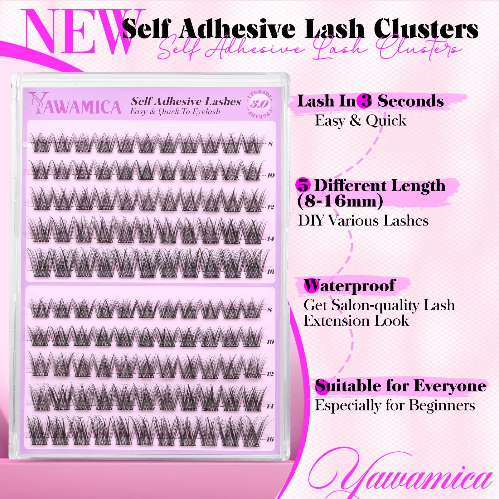 Yawamica wispy clusters 14mm close-up for a subtle cat-eye lift.