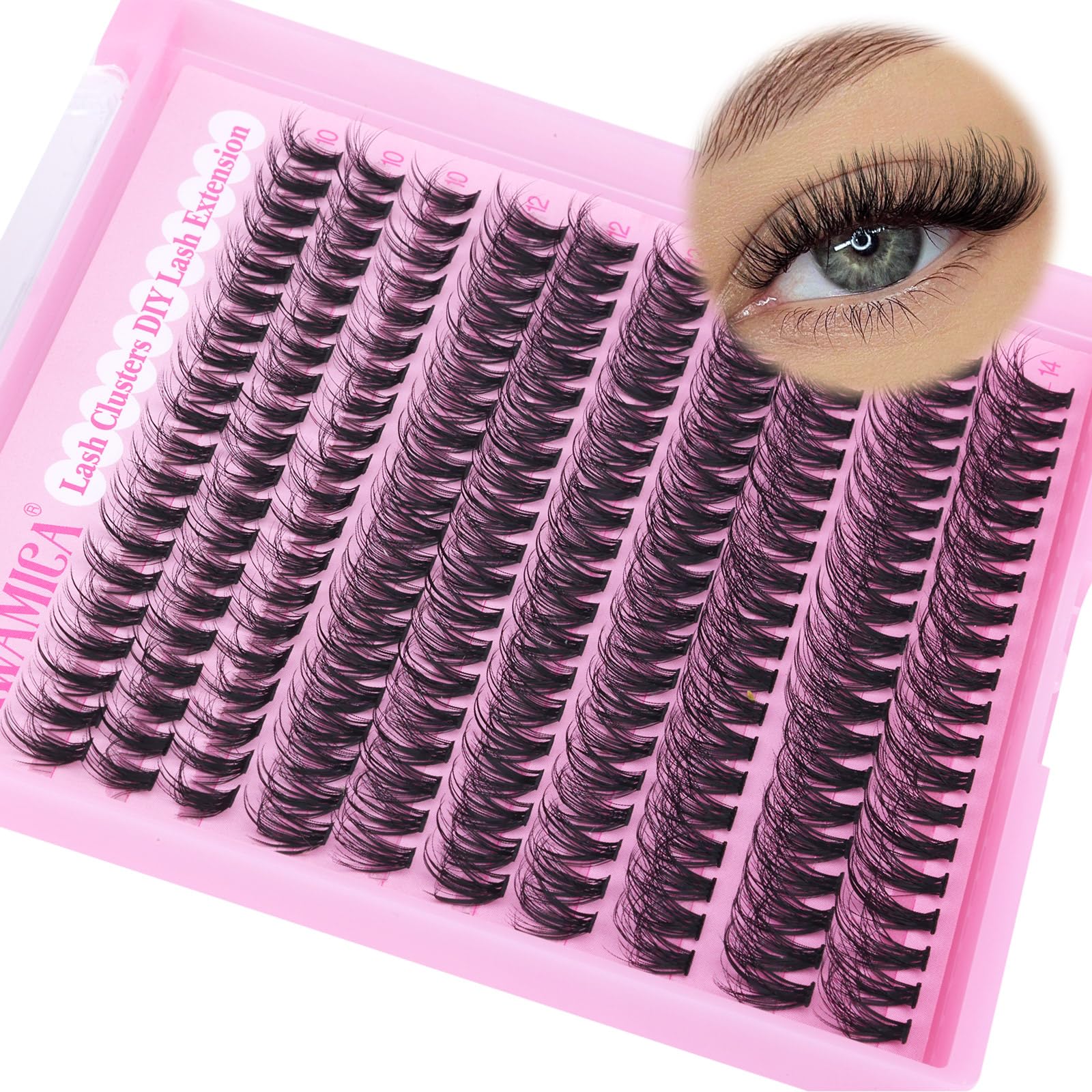 Yawamica wispy lash clusters 10-14mm for natural-looking volume.