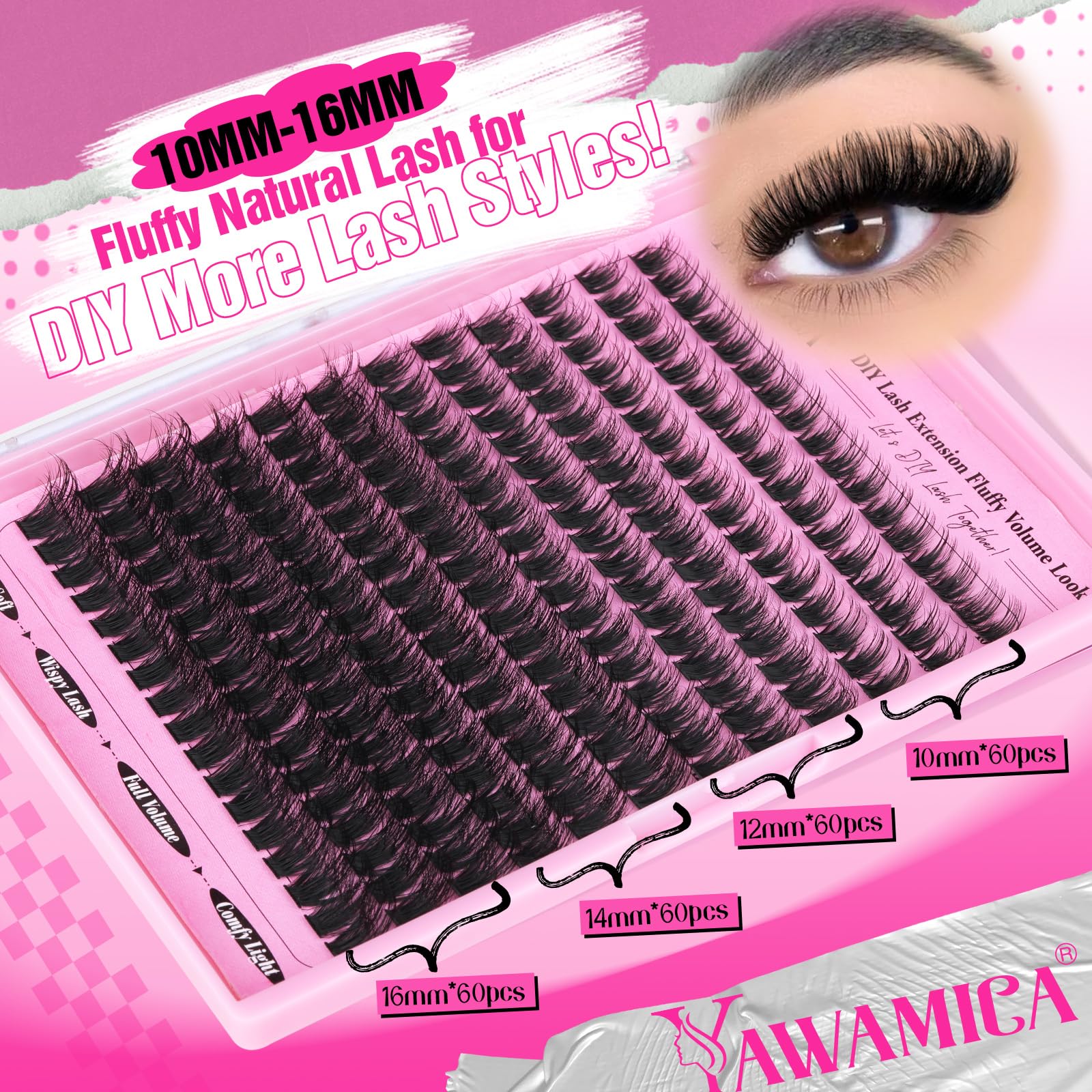 Yawamica wispy look cluster pack for subtle lash enhancement