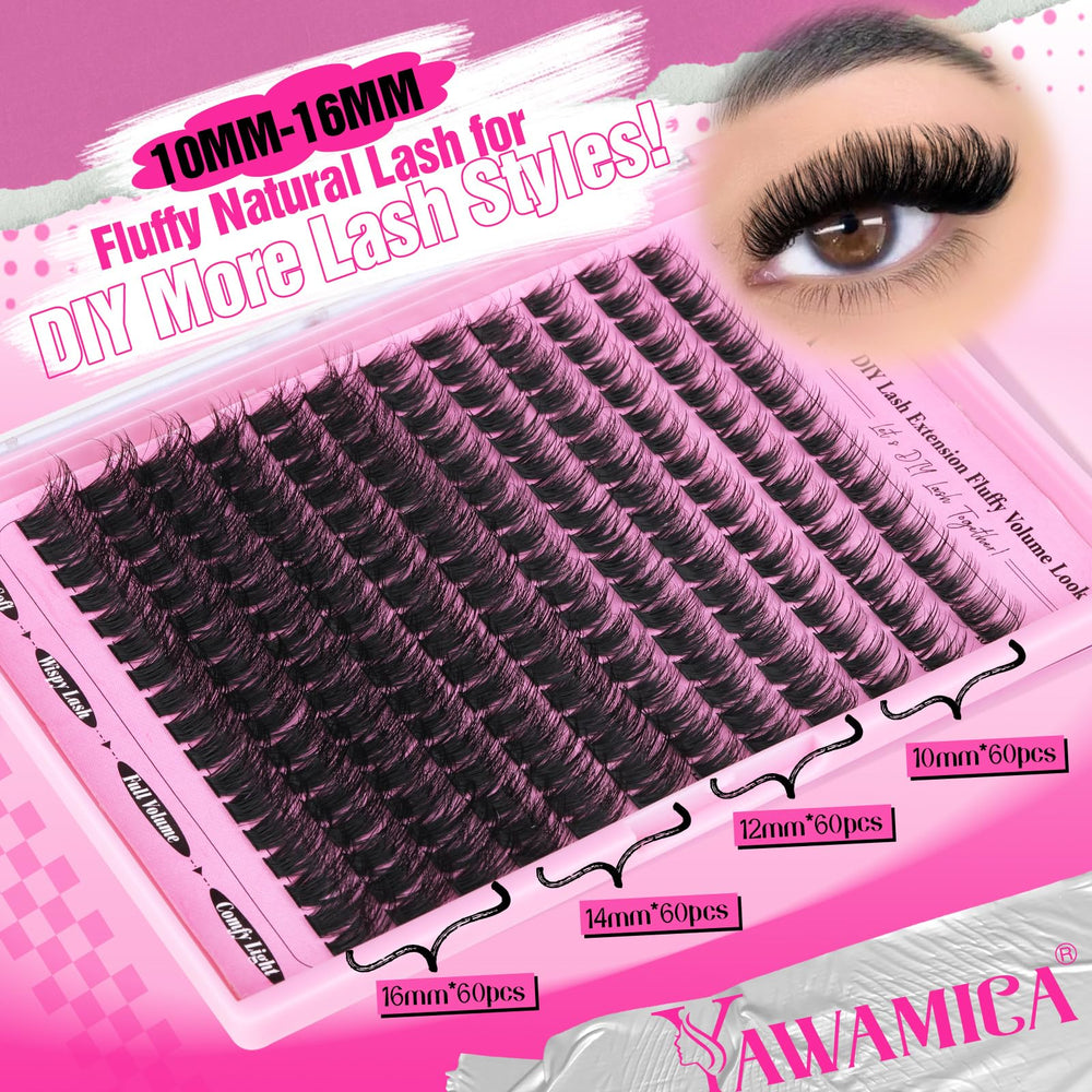 Yawamica wispy look cluster pack for subtle lash enhancement