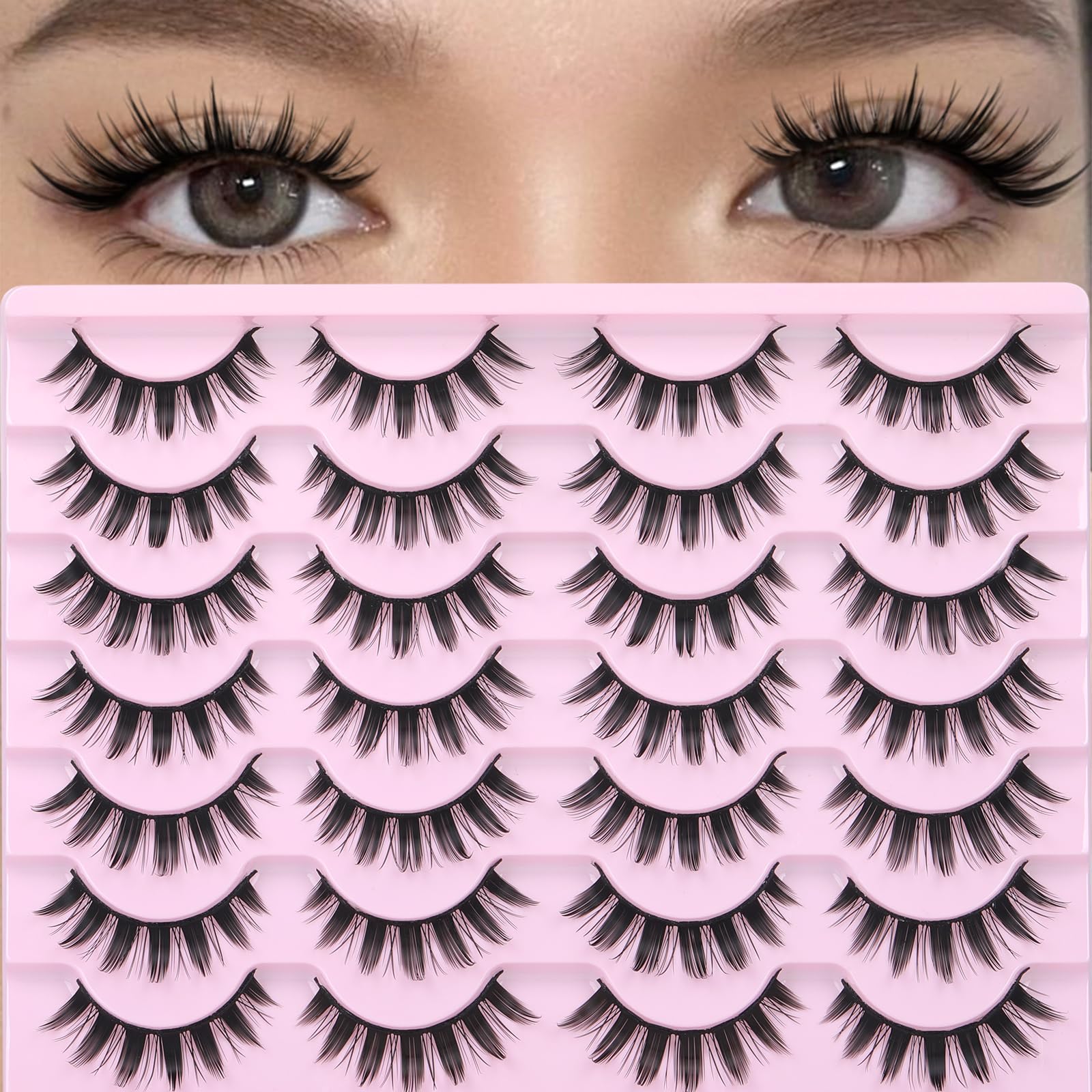 Yawamica Wispy Manga Lashes close-up shows spiky 8D design for anime drama.