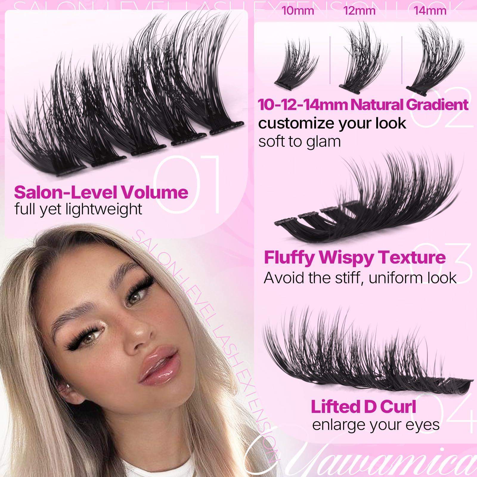 Yawamica wispy soft-volume lashes create a natural finish for everyday glamour.