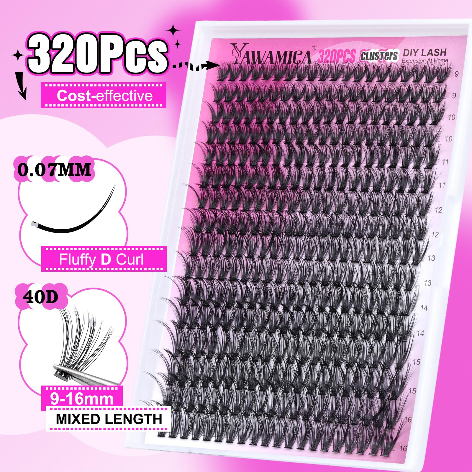 Yawamica D-curled lash clusters deliver natural volume with comfortable wear.