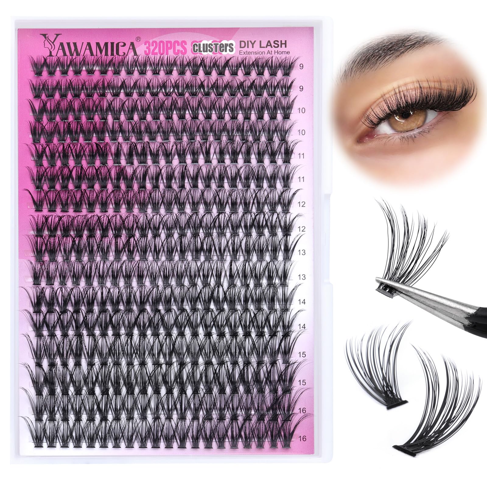Yawamica 320pc individual lashes in 9-16mm range for customizable everyday looks.