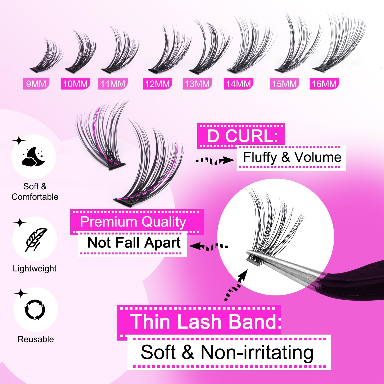 Yawamica ultra-thin lash bands stay flat and easy to apply.