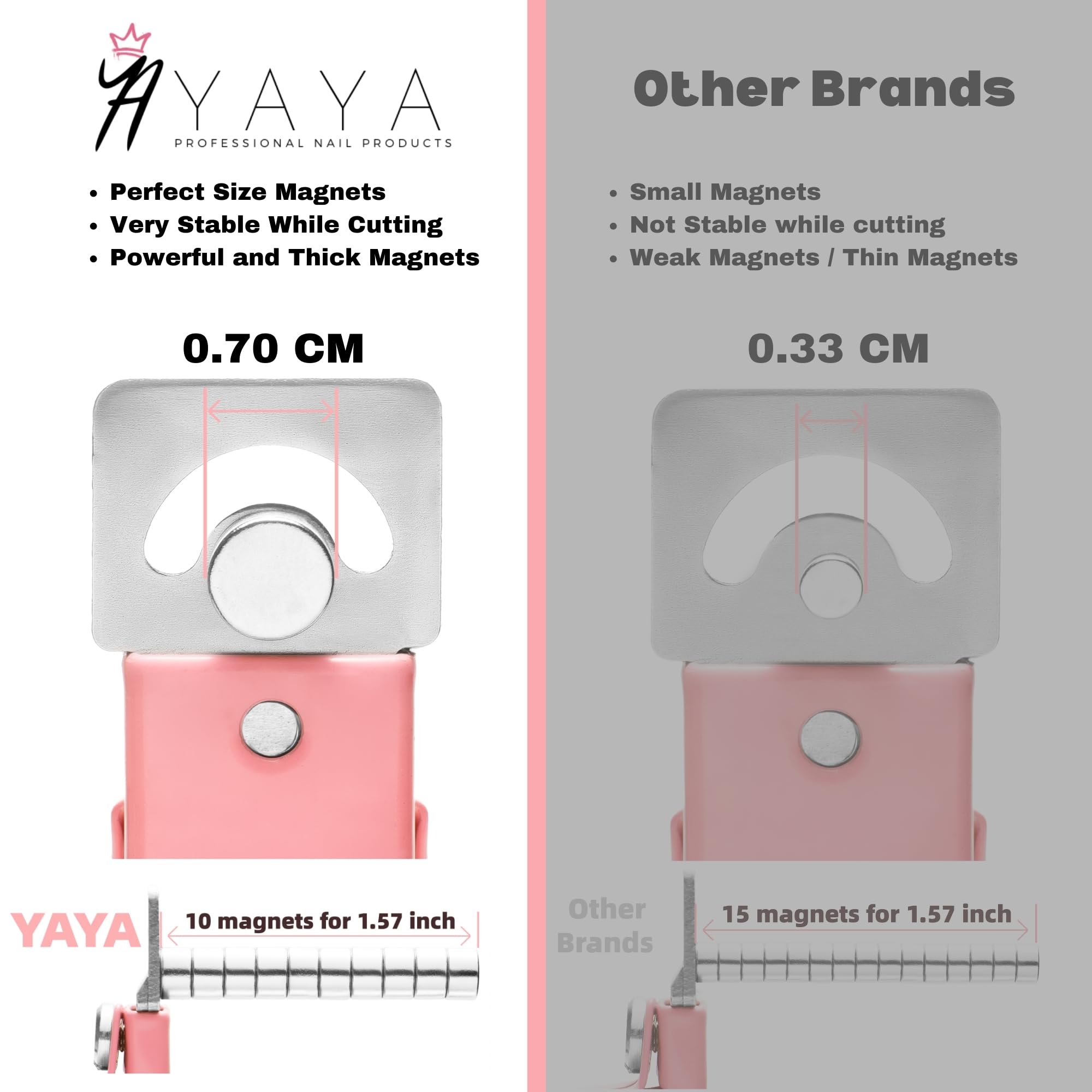 YAYA NAILS nail cutters with magnets provide length guides for even tips.