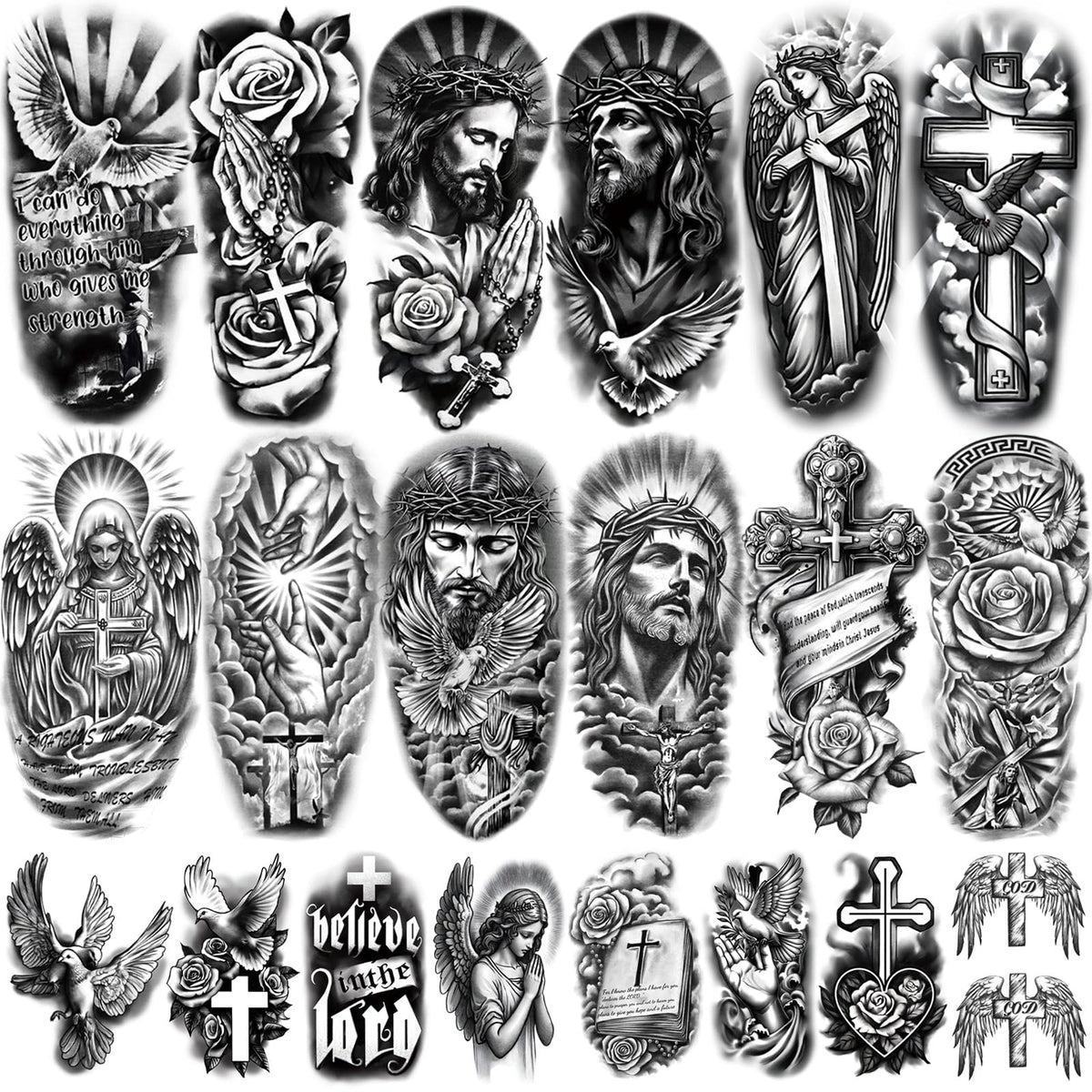 Yazhiji 77-sheets cross tattoo for a durable, eye-catching religious accent.