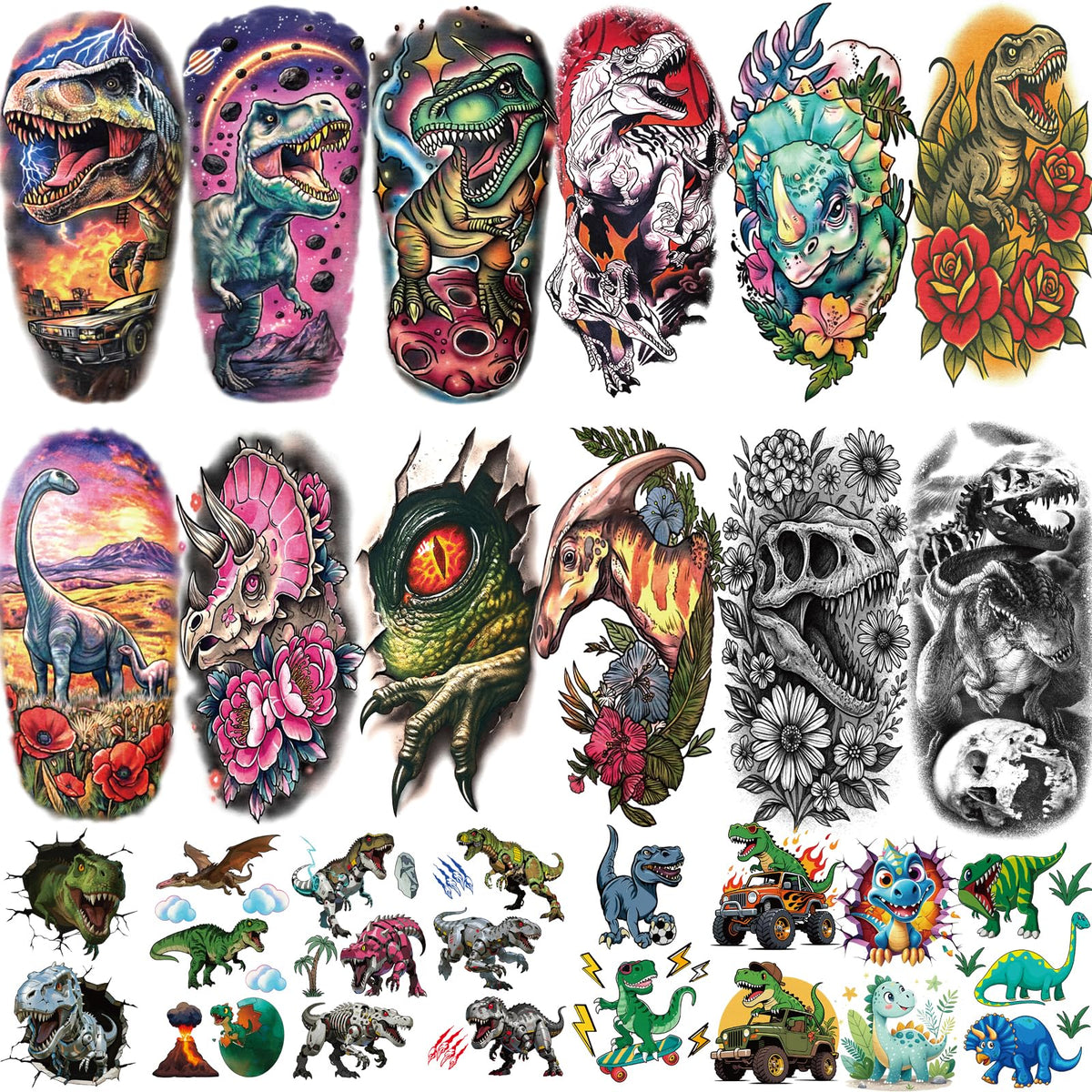 Yazhiji large dinosaur tattoo sheet offers bold designs for party favors
