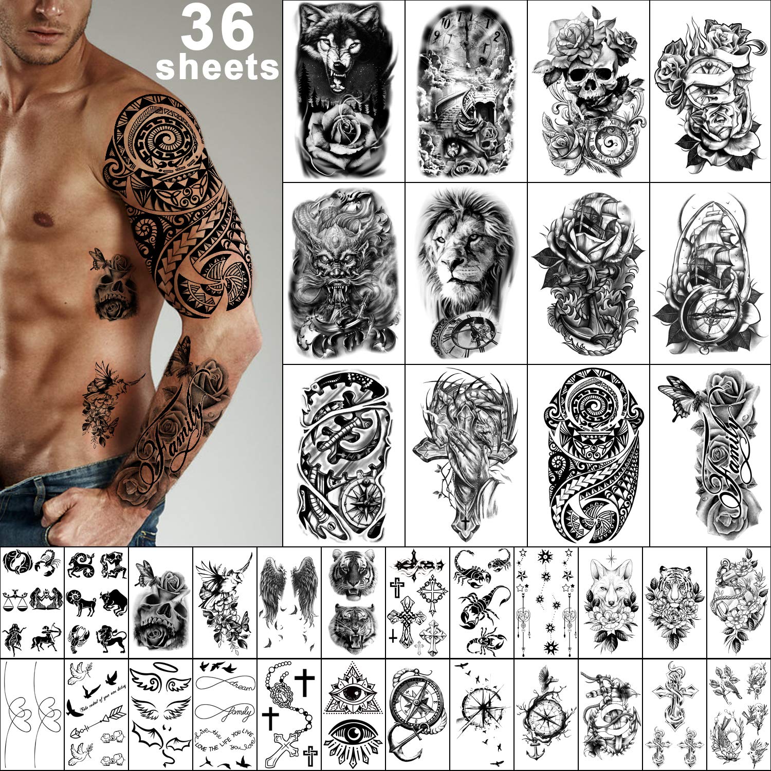 Yazhiji large half-sleeve tattoo sheet for bold body art at events.