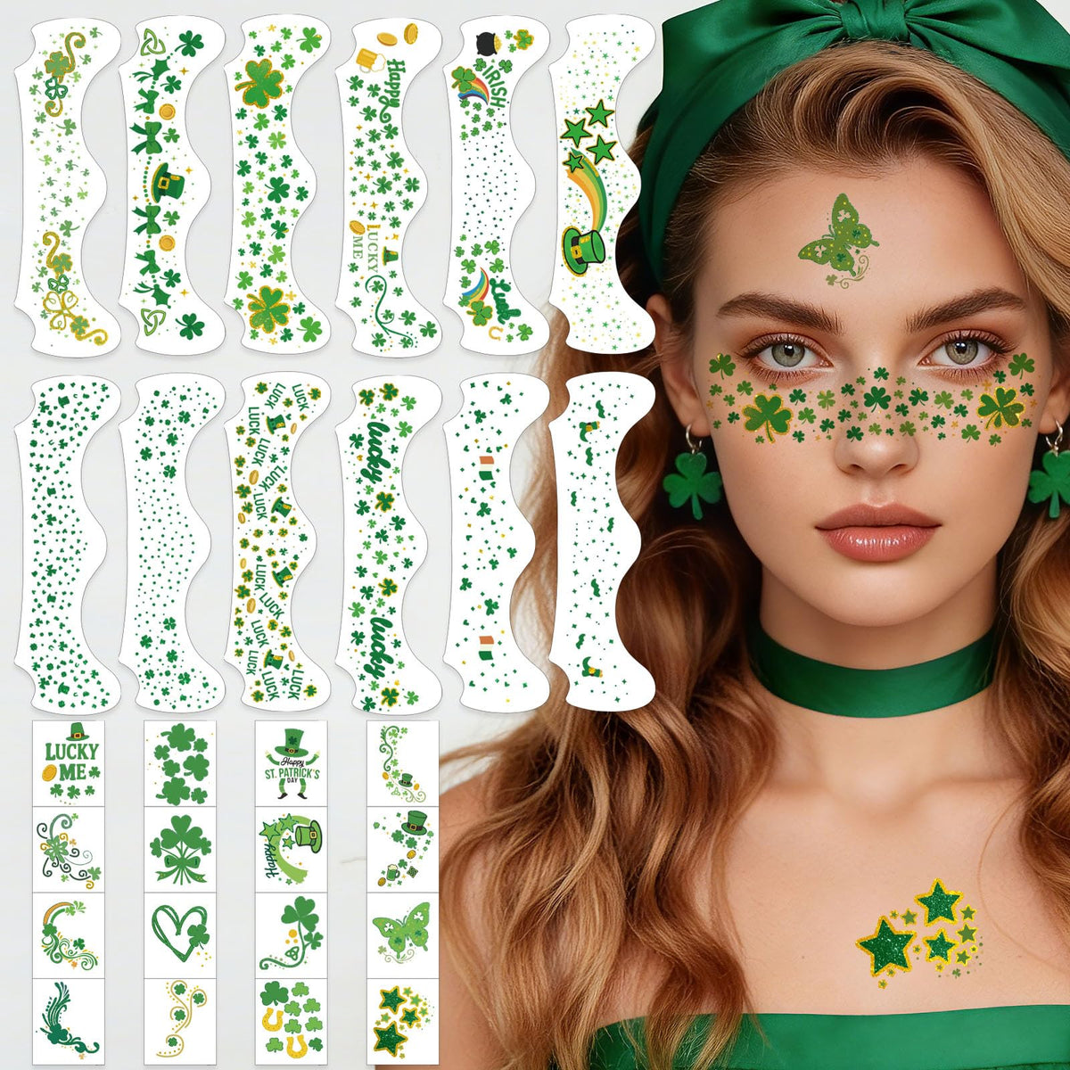 Tatuaje facial Yazhiji con purpurina y corazones para fiestas