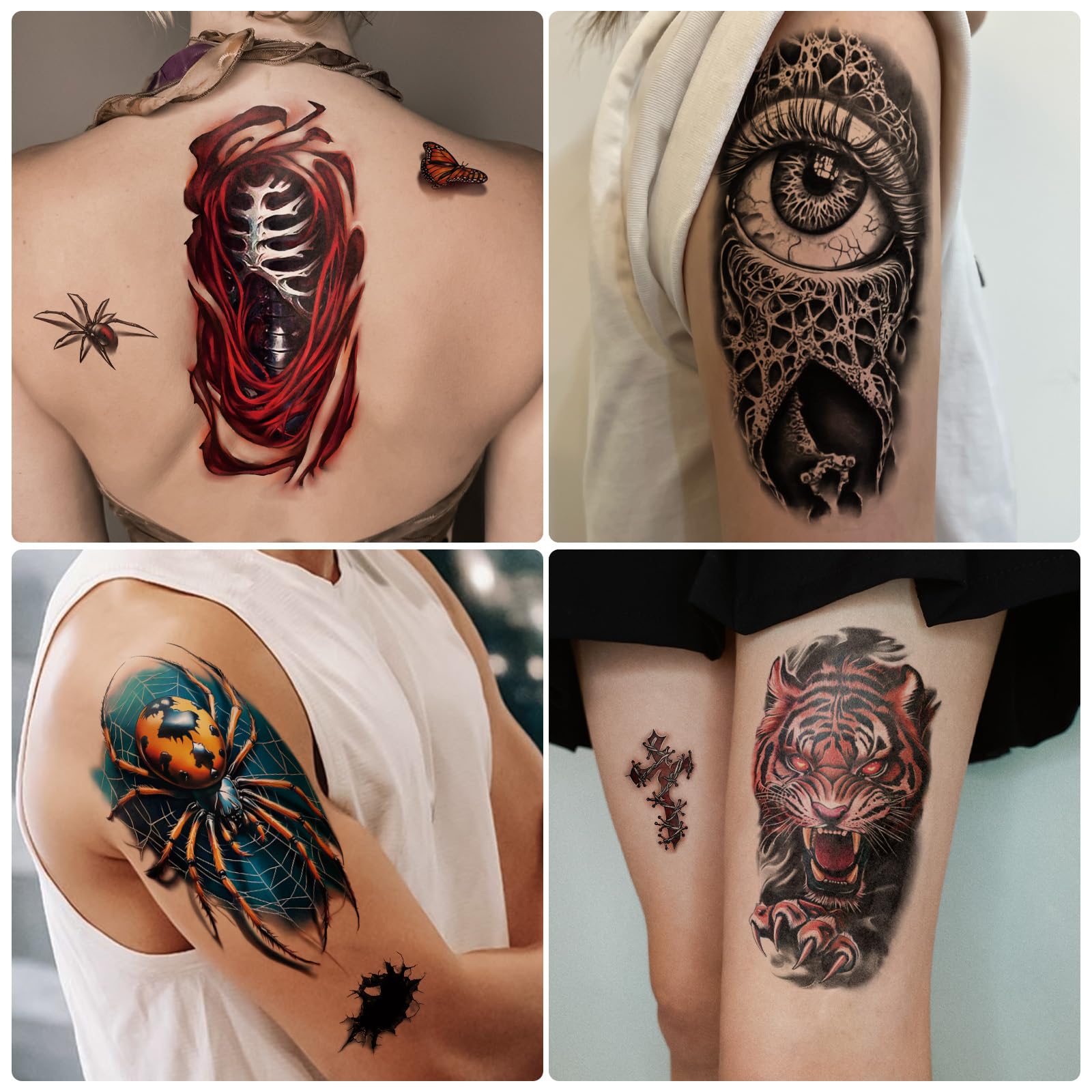 Tatuaje Yazhiji araña 3D realista para disfraces y presentaciones