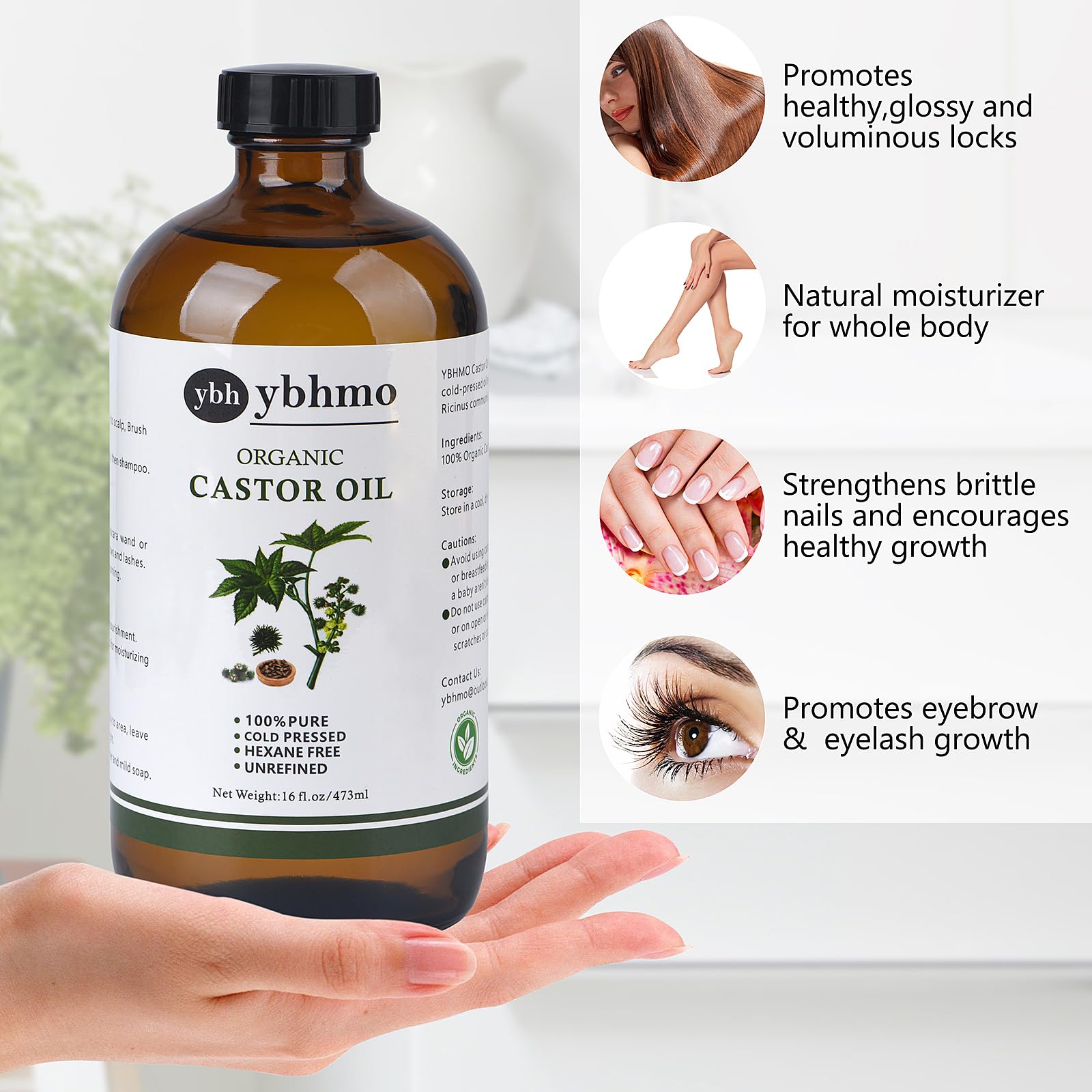 YBHMO pestañas y cejas fortalecidas con aceite de ricino