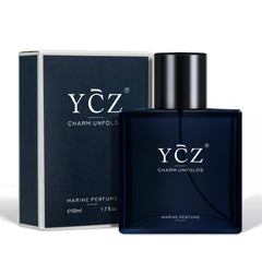 Ycz Charm marine perfume bottle with deep blue glass for a premium, long-lasting scent.