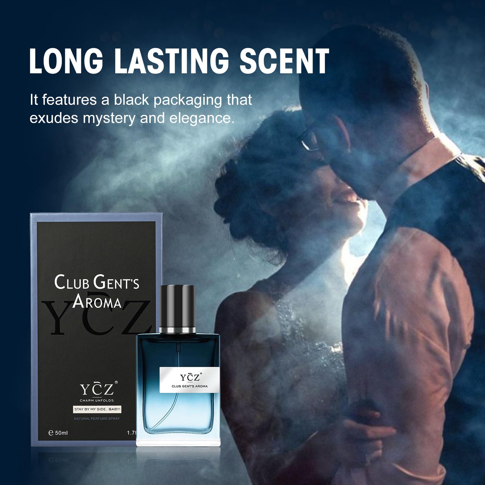 Ycz Club Perfume blue glass bottle conveying depth and premium quality.